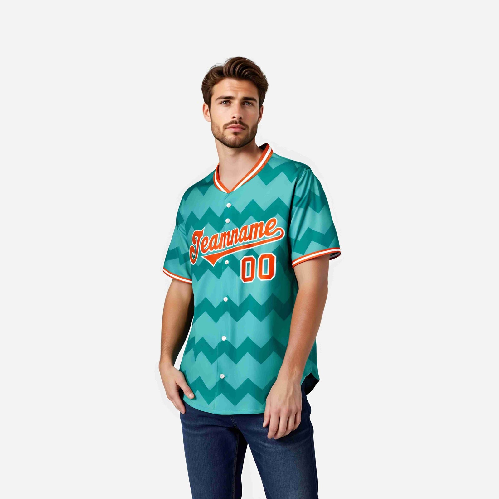 Custom Bright Green Orange White Authentic Corrugated Fashion Baseball Jersey
