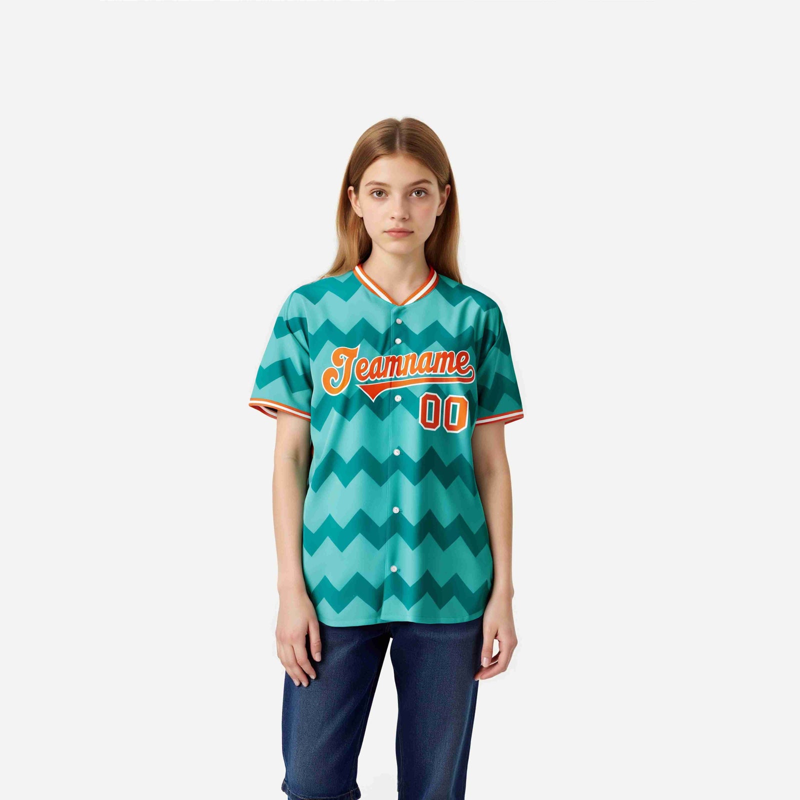 Custom Bright Green Orange White Authentic Corrugated Fashion Baseball Jersey