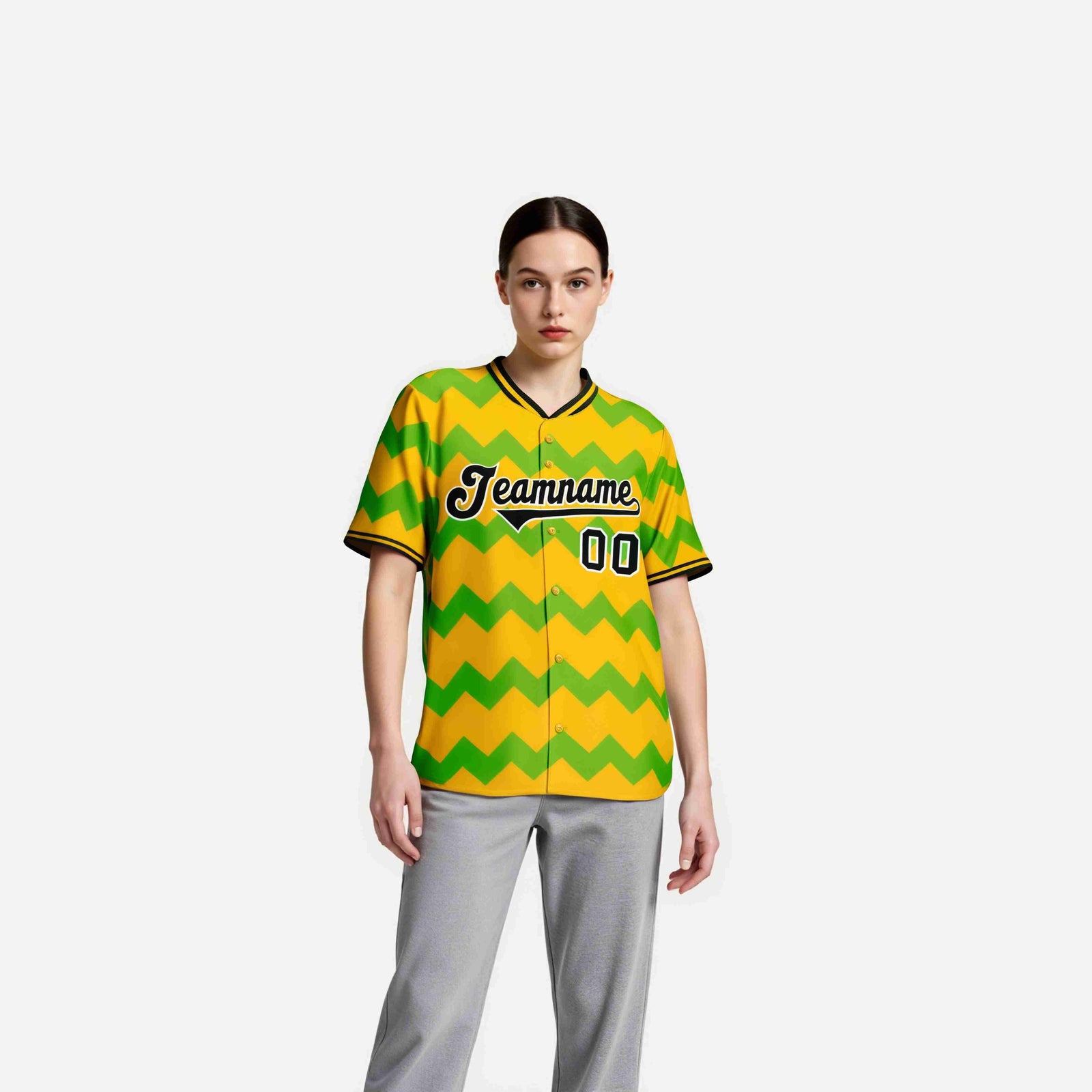 Custom Gold Neon Green Black Authentic Corrugated Fashion Baseball Jersey