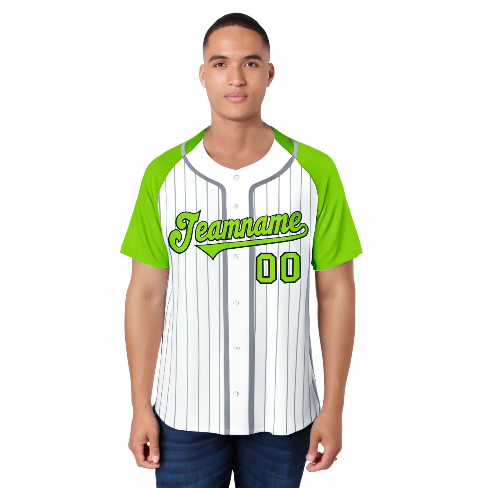 Custom White Aqua Pinstripe Black-White Authentic Raglan Sleeves Baseball Jersey