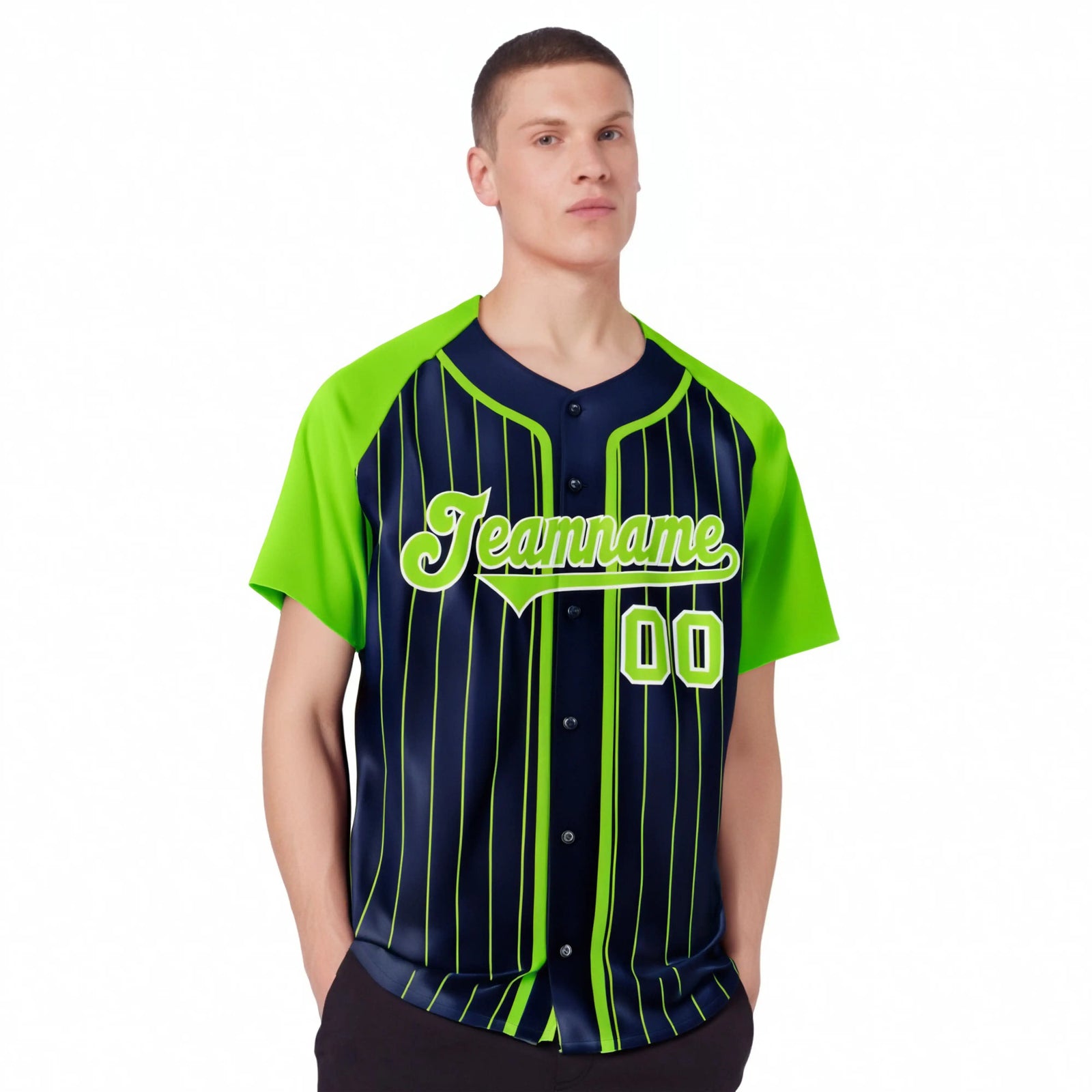 Custom Navy Aqua Pinstripe Aqua-White Authentic Raglan Sleeves Baseball Jersey