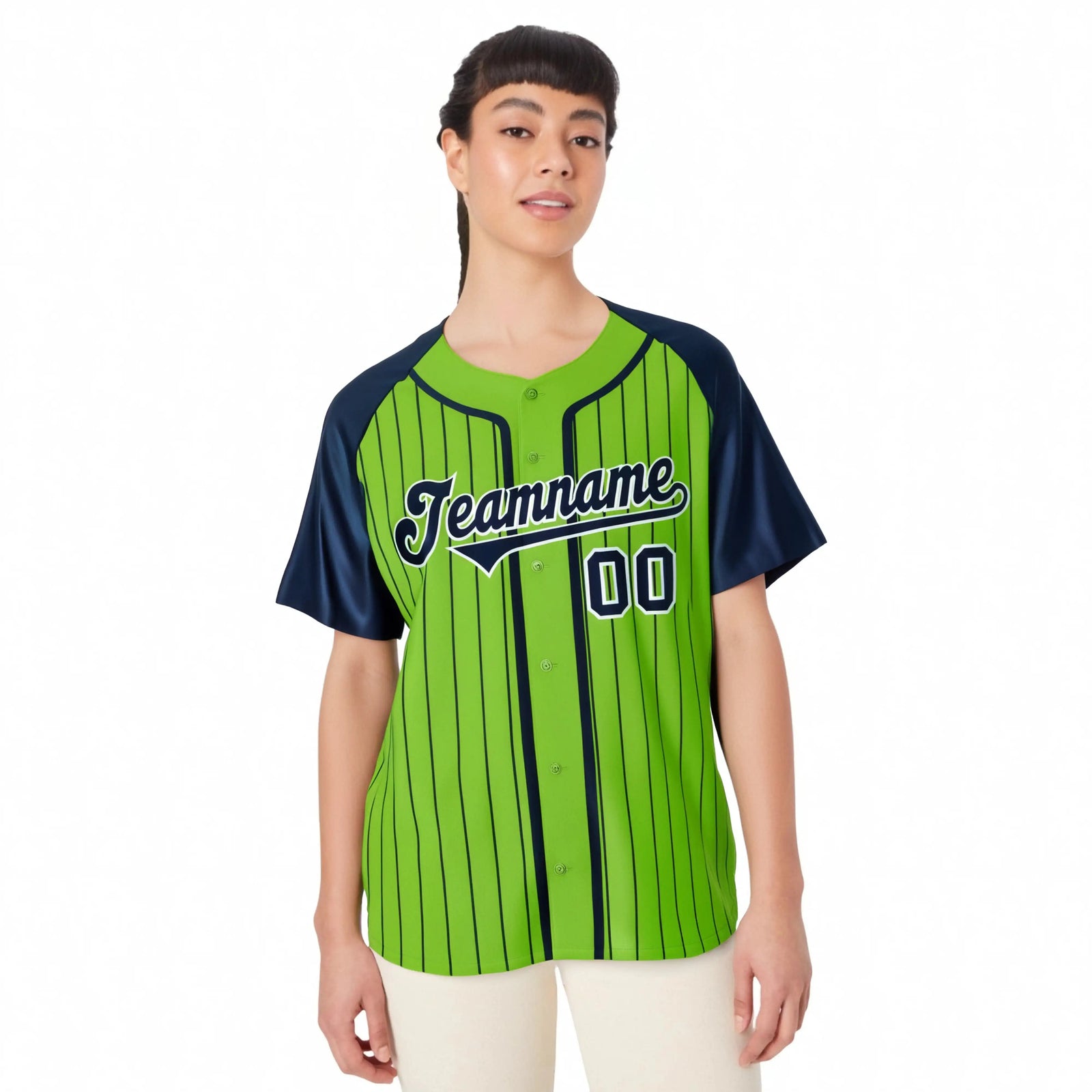 Custom Aqua Navy Pinstripe Navy-White Authentic Raglan Sleeves Baseball Jersey
