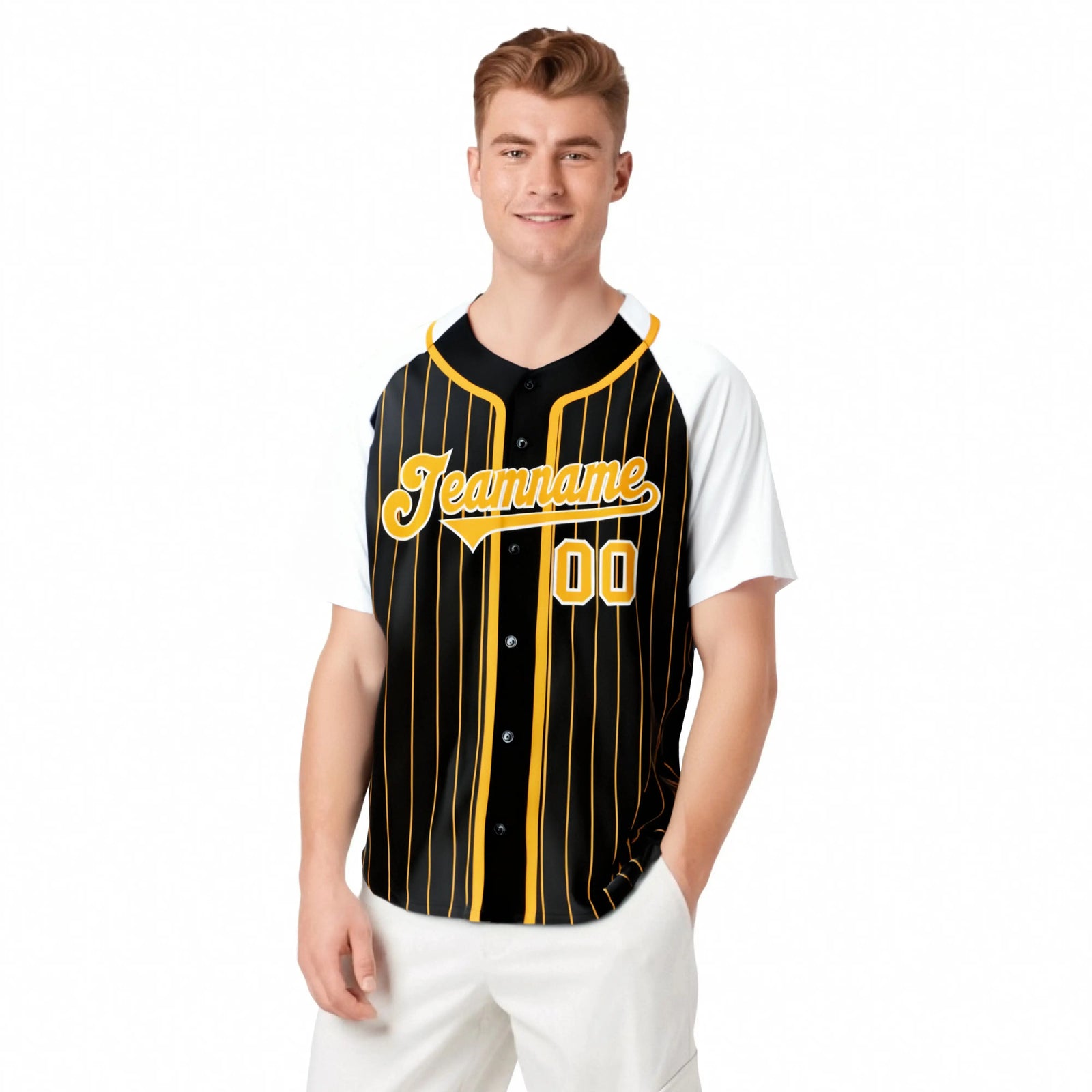 Custom Black Bay Orange Pinstripe Orange-White Authentic Raglan Sleeves Baseball Jersey