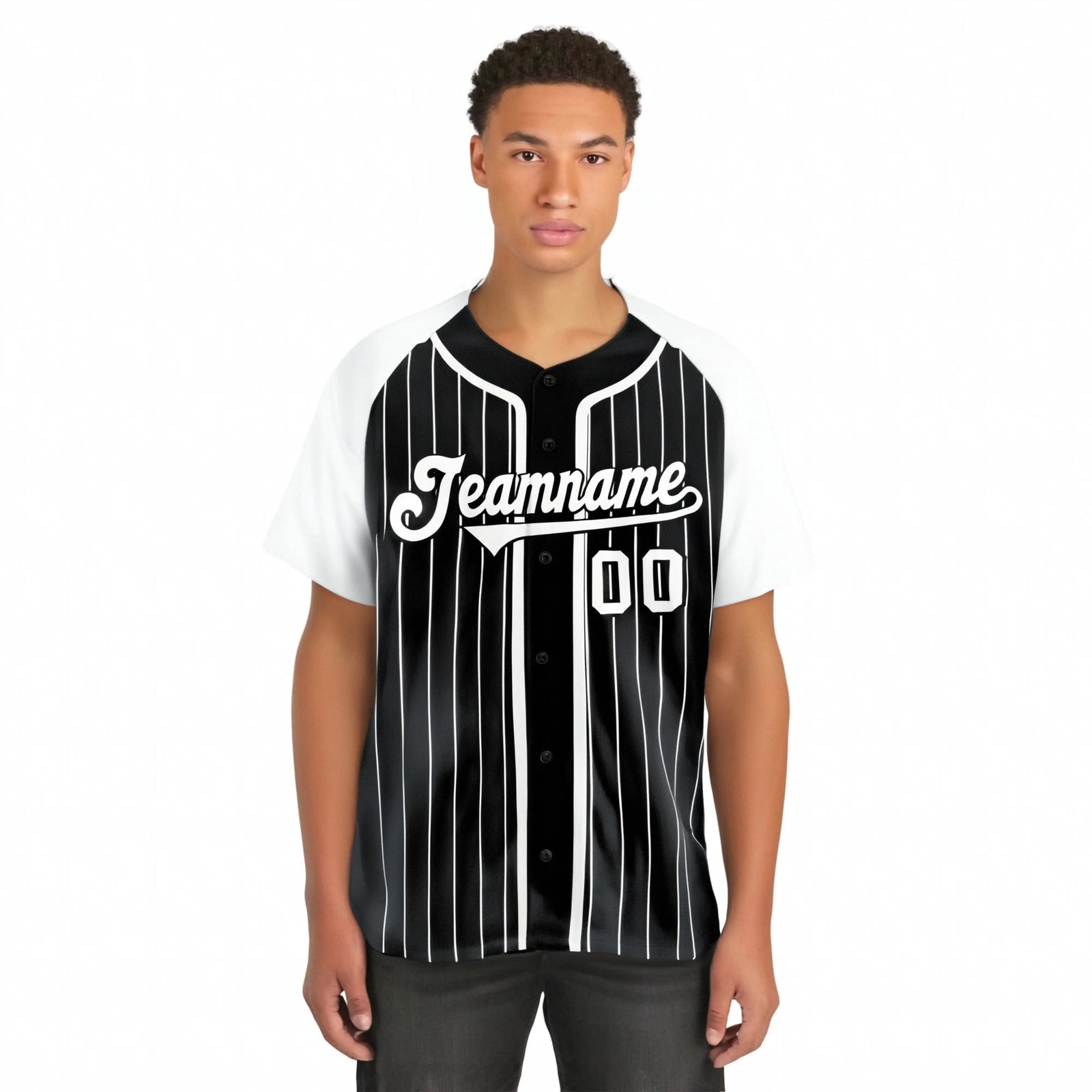 Custom Black White Pinstripe Gray-White Authentic Raglan Sleeves Baseball Jersey