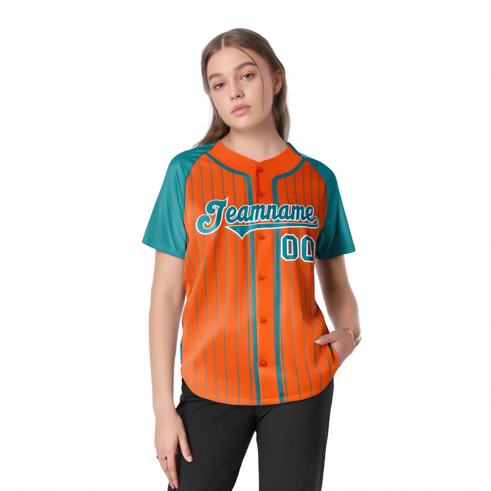 Custom Orange Midnight-Green Pinstripe Midnight-Green White Authentic Raglan Sleeves Baseball Jersey