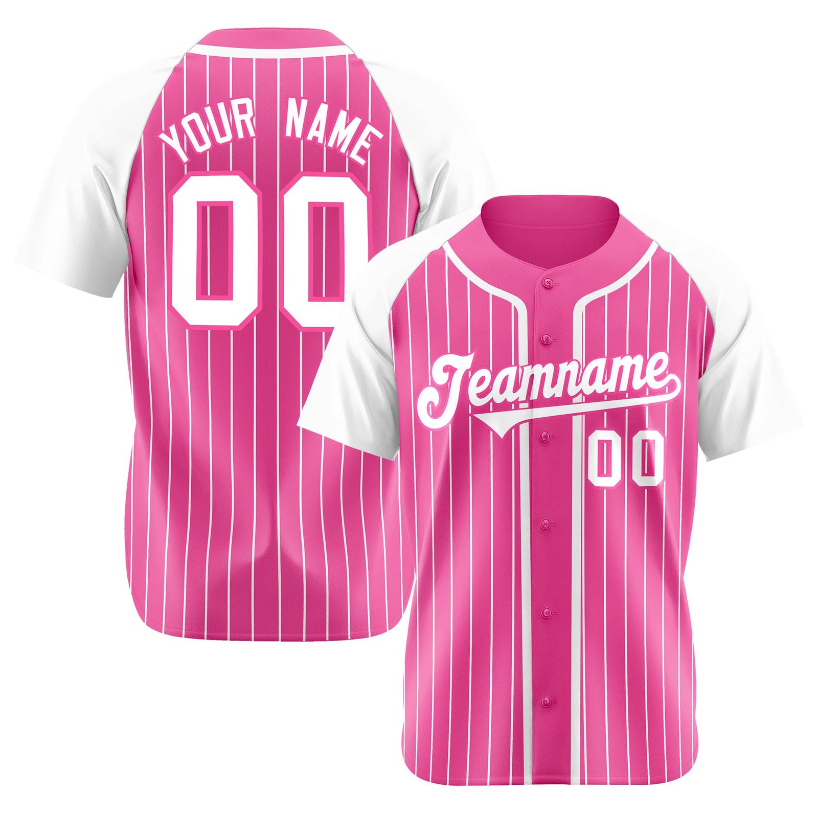 Custom Pink White Pinstripe Pink-White Authentic Raglan Sleeves Baseball Jersey
