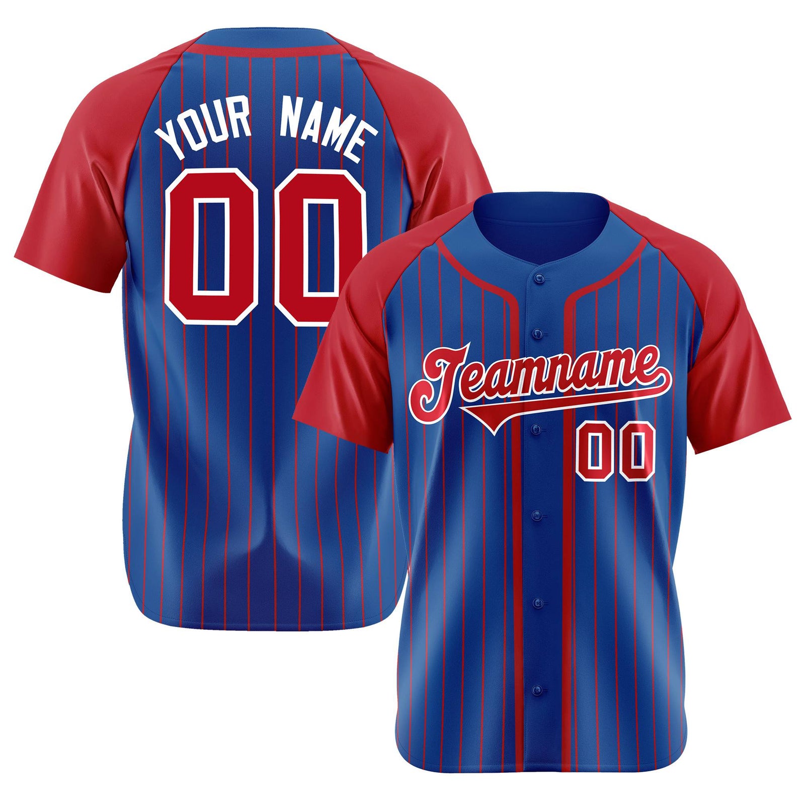 Custom Blue Red Pinstripe Red-White Authentic Raglan Sleeves Baseball Jersey