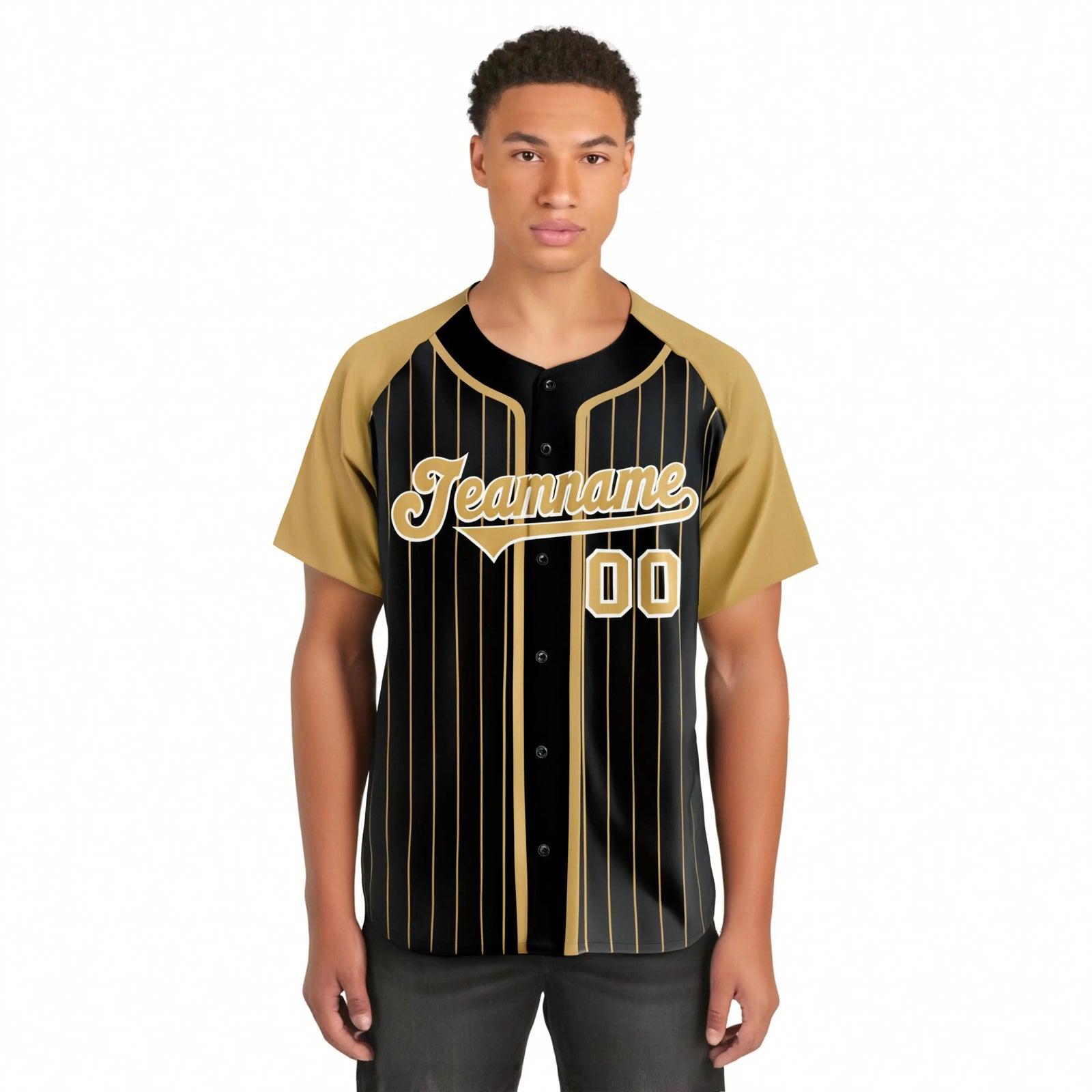 Custom Black Brown Pinstripe Brown-White Authentic Raglan Sleeves Baseball Jersey
