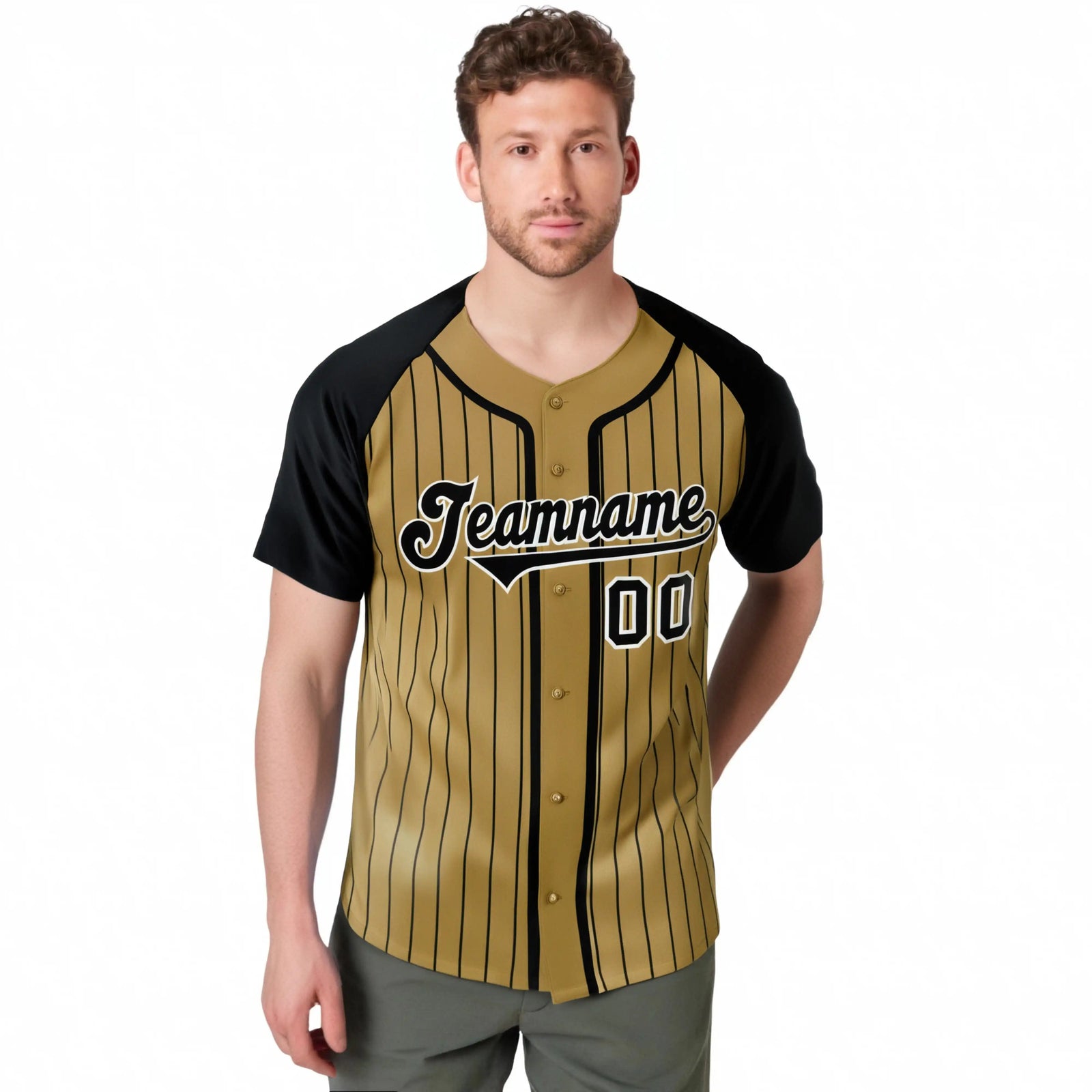 Custom Brown Black Pinstripe Black-White Authentic Raglan Sleeves Baseball Jersey