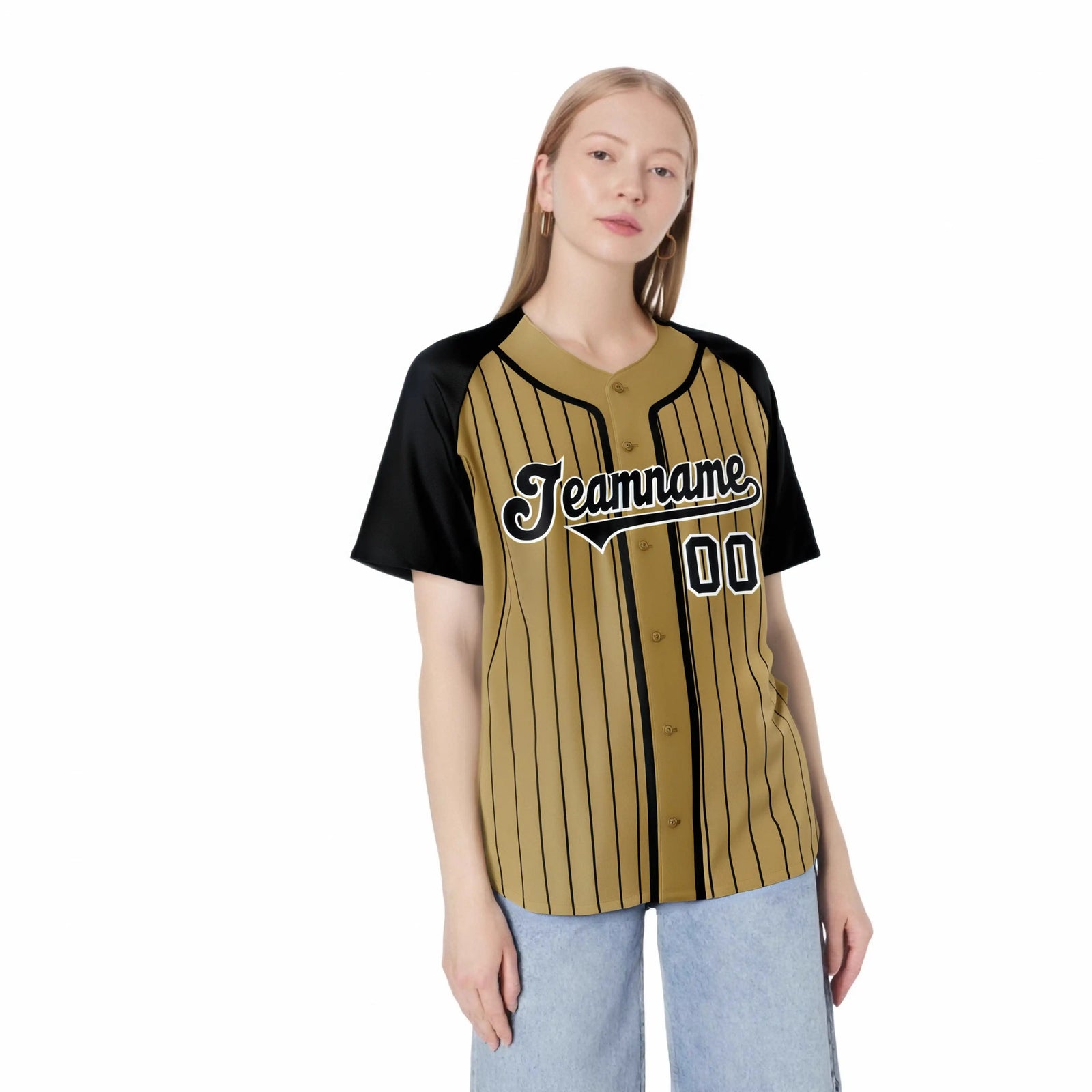 Custom Brown Black Pinstripe Black-White Authentic Raglan Sleeves Baseball Jersey