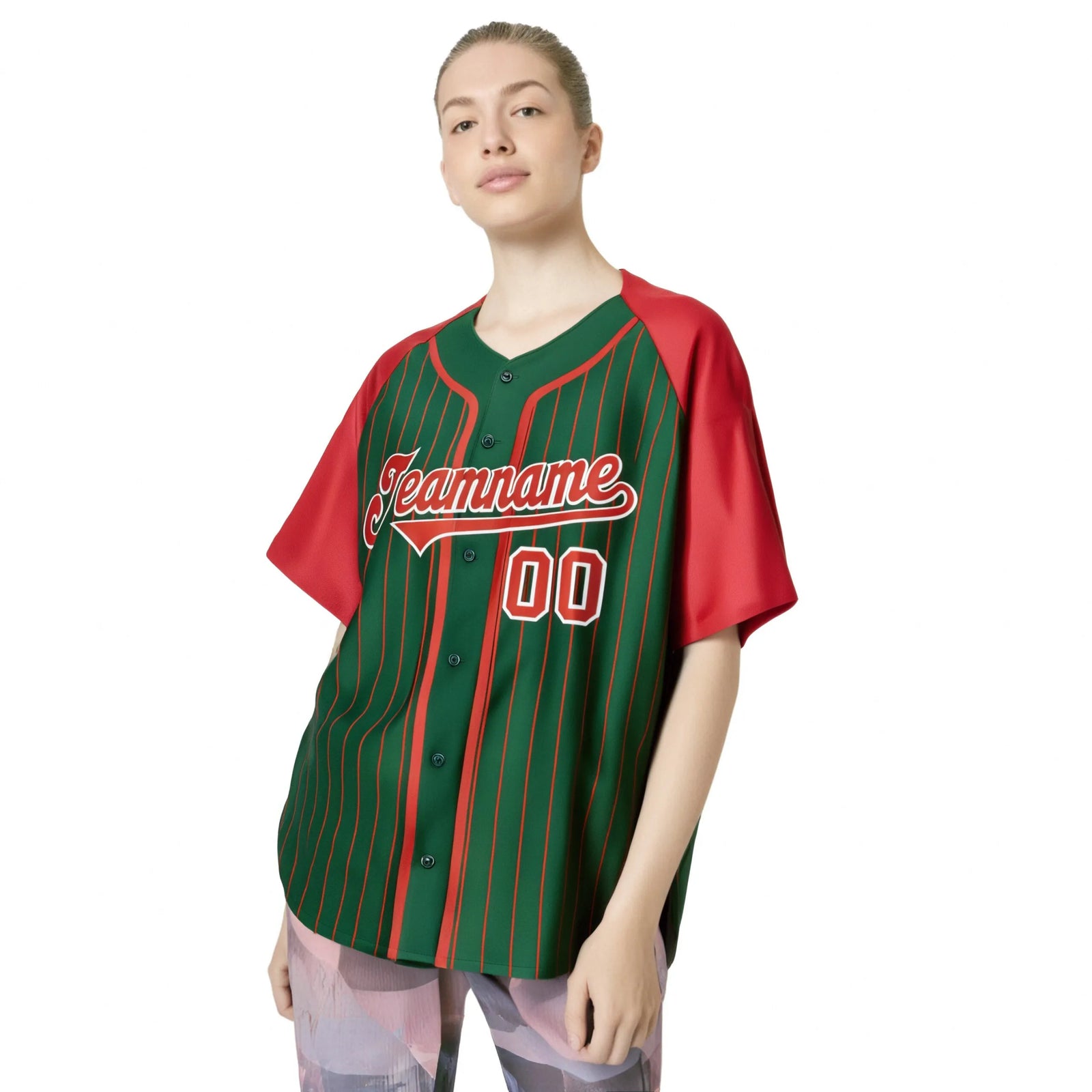 Custom Green Crimson Pinstripe Crimson-White Authentic Raglan Sleeves Baseball Jersey