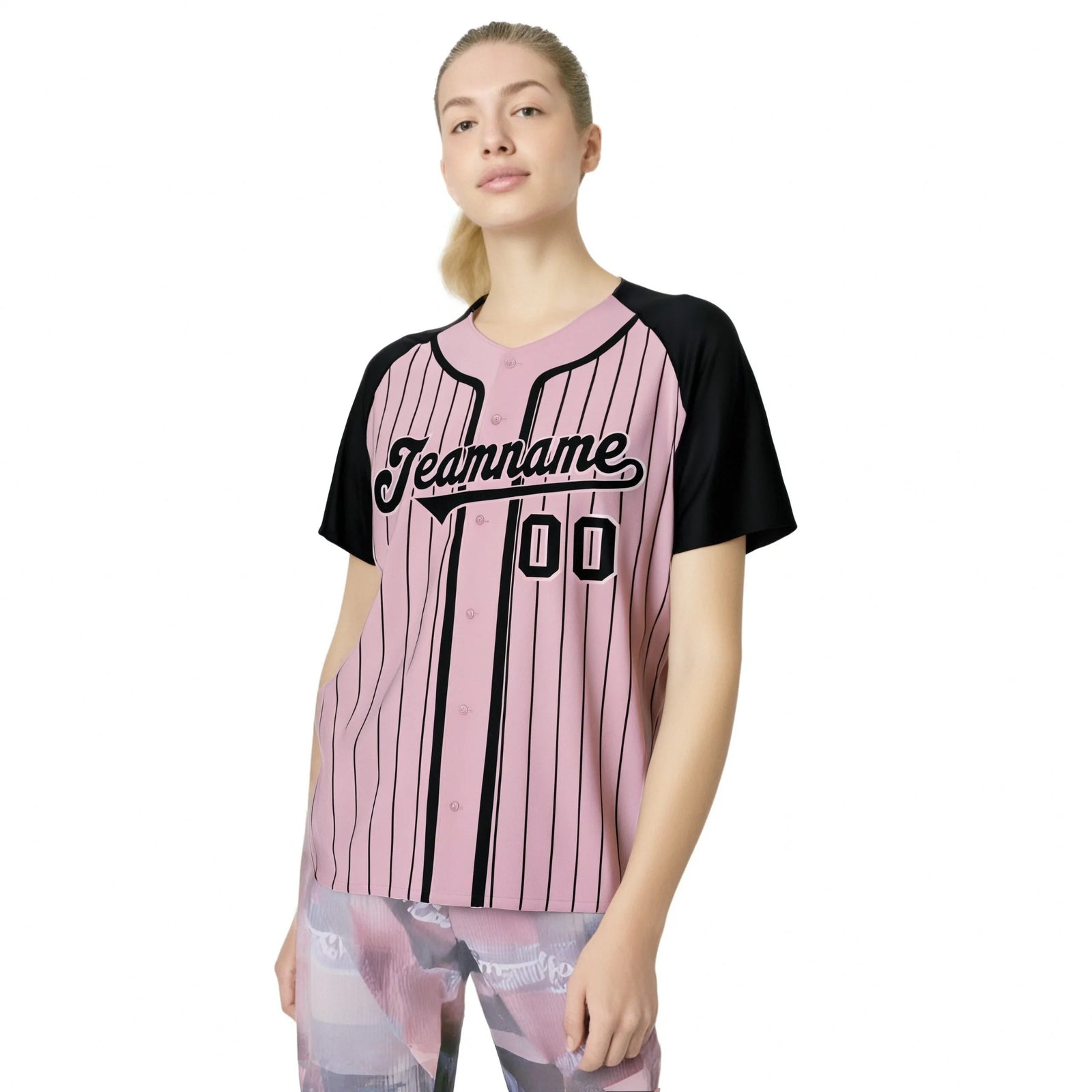 Custom Pink Black Pinstripe Pink-Black Authentic Raglan Sleeves Baseball Jersey