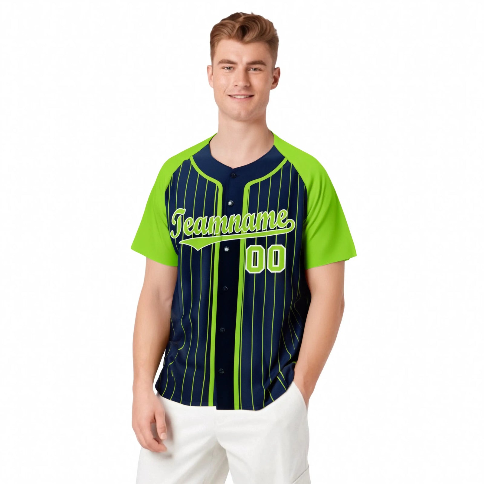 Custom Navy Aqua Pinstripe Aqua-White Authentic Raglan Sleeves Baseball Jersey