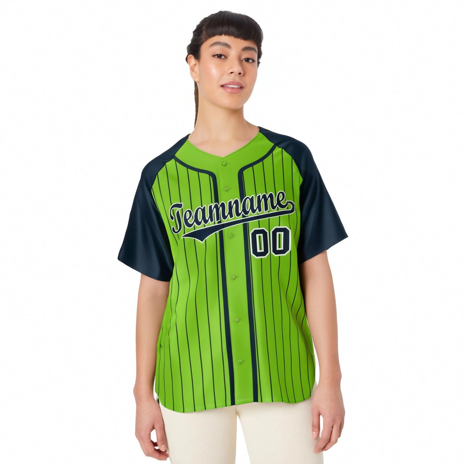 Custom Aqua Navy Pinstripe Navy-White Authentic Raglan Sleeves Baseball Jersey