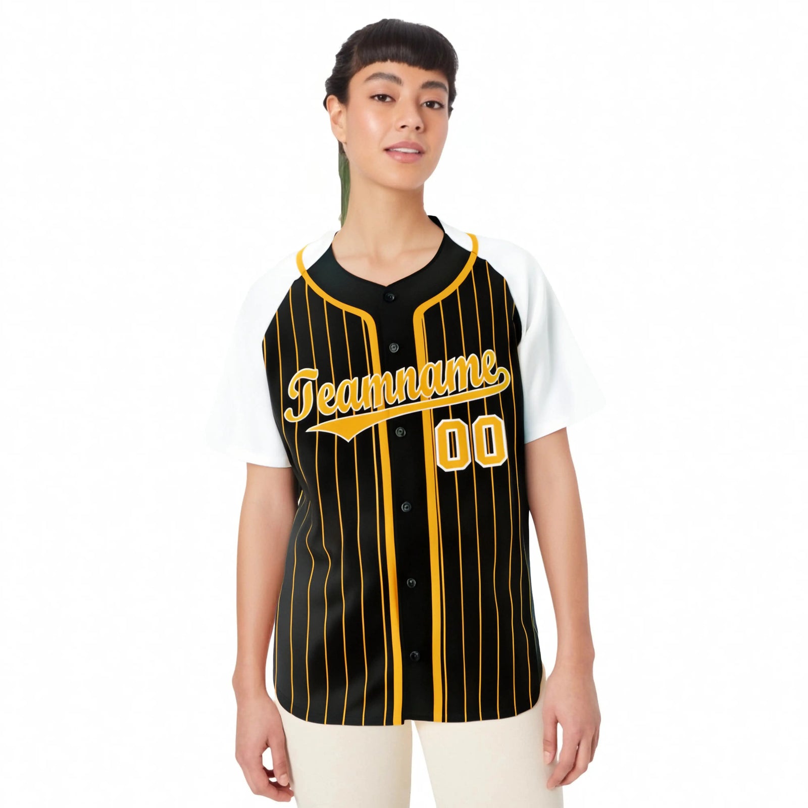 Custom Black Bay Orange Pinstripe Orange-White Authentic Raglan Sleeves Baseball Jersey