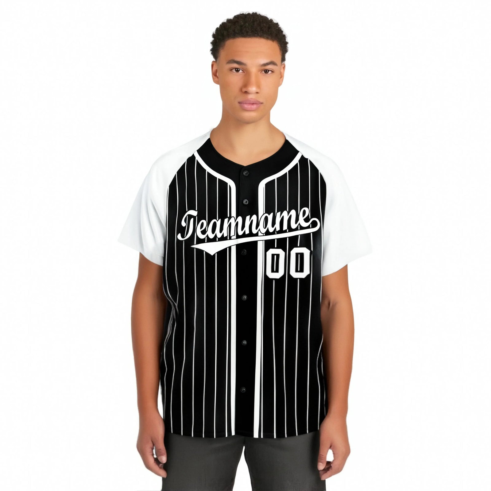 Custom Black White Pinstripe Gray-White Authentic Raglan Sleeves Baseball Jersey
