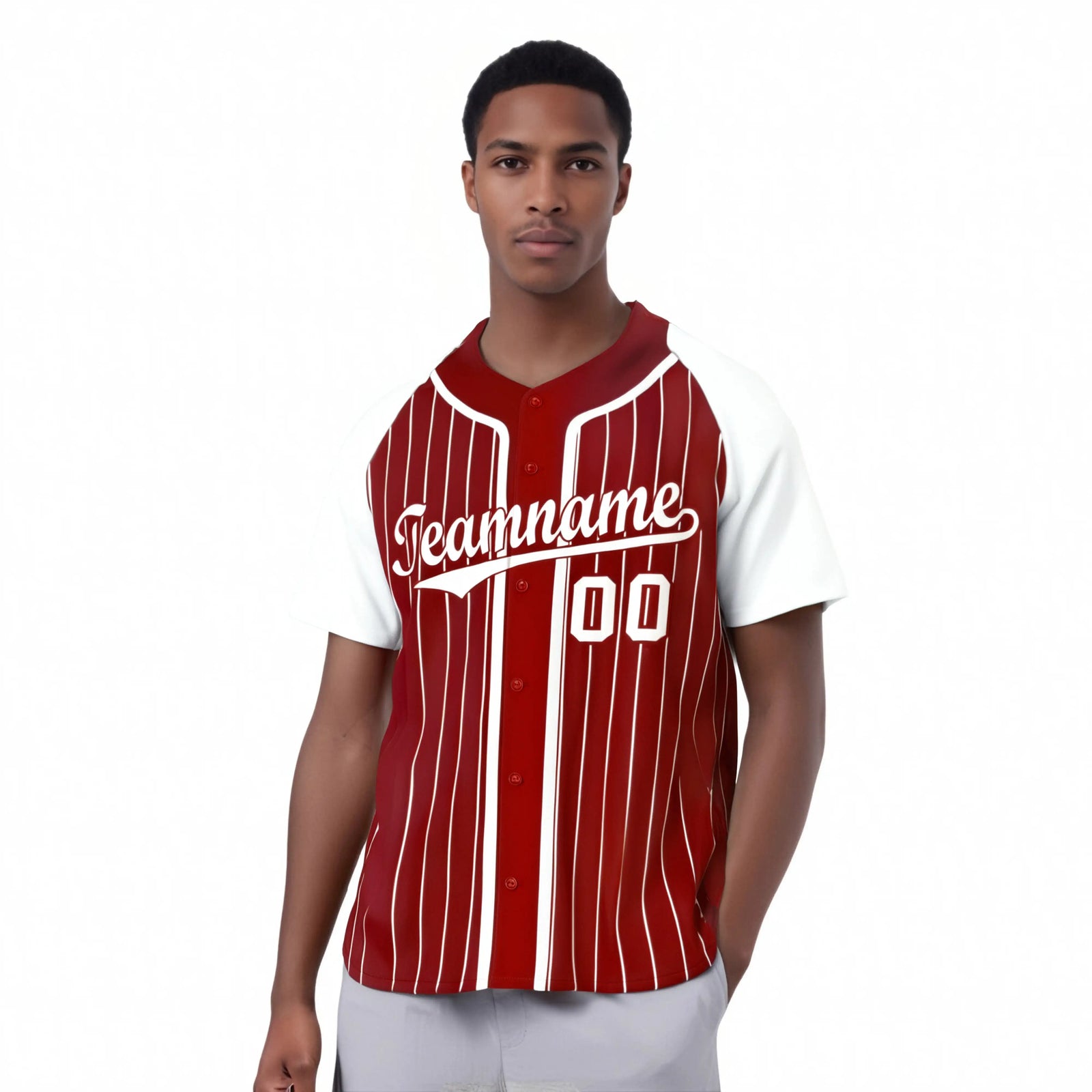 Custom Red White Pinstripe Red-White Authentic Raglan Sleeves Baseball Jersey