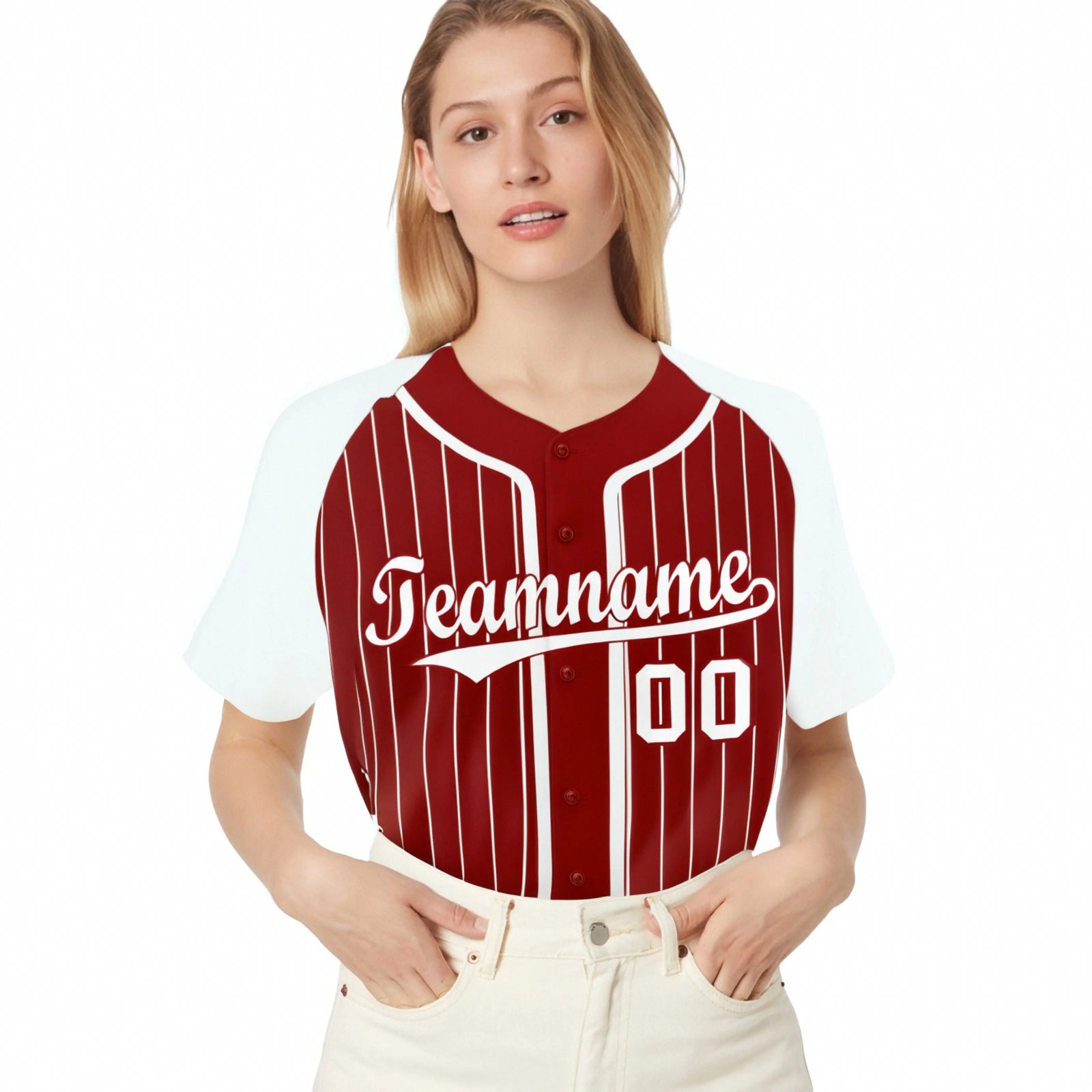 Custom Red White Pinstripe Red-White Authentic Raglan Sleeves Baseball Jersey