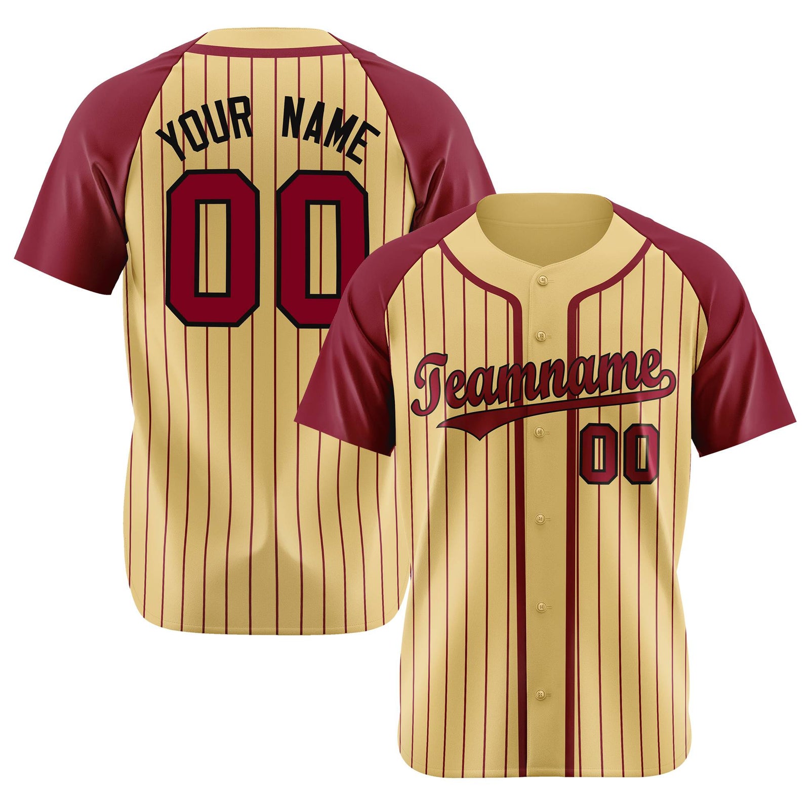 Custom Cream Burgundy Pinstripe Burgundy-Black Authentic Raglan Sleeves Baseball Jersey