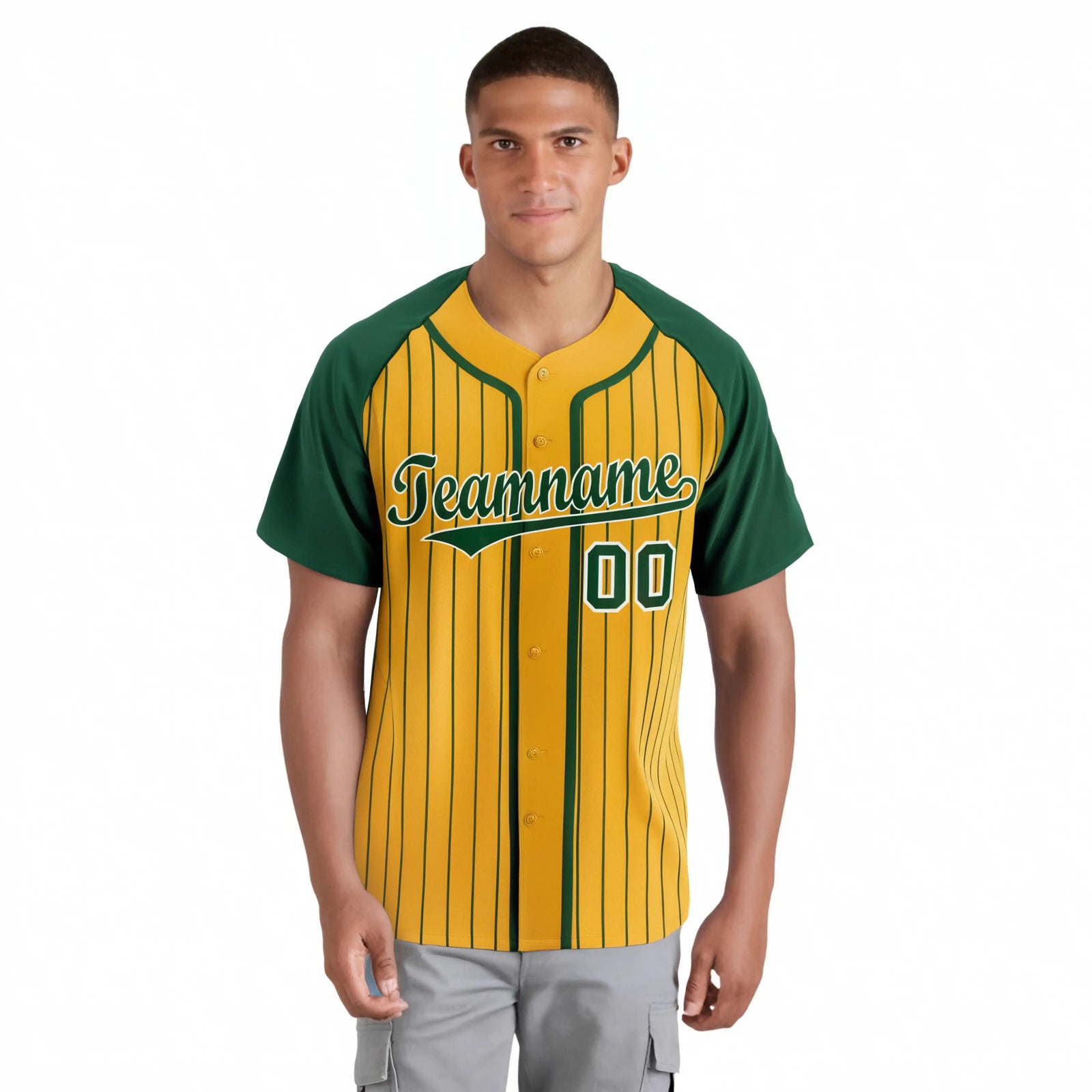 Custom Old Gold Kelly Green Pinstripe Kelly Green White Authentic Raglan Sleeves Baseball Jersey