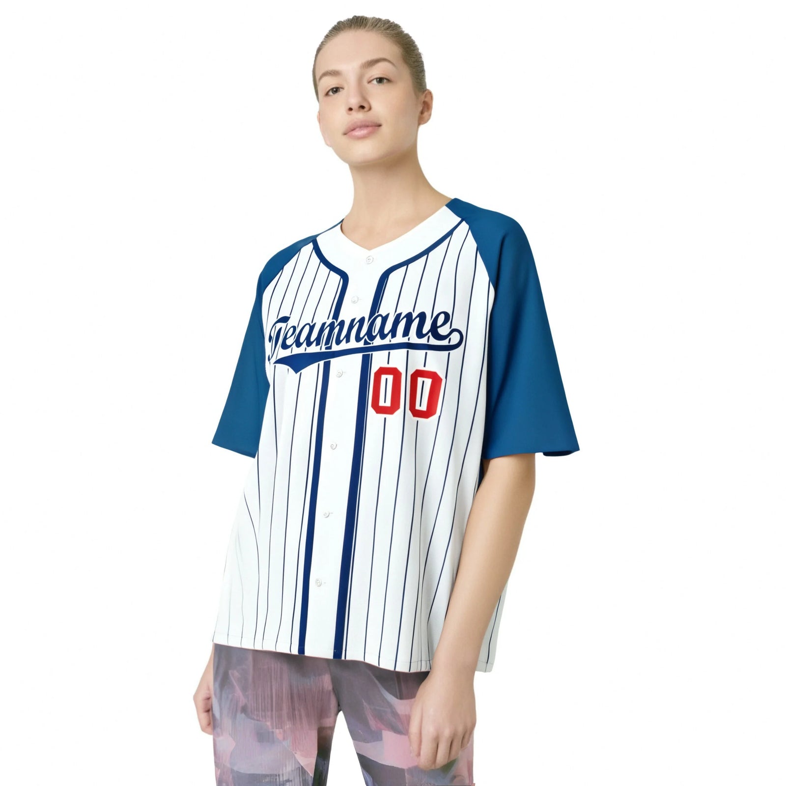 Custom White Blue Pinstripe Crimson-Blue Authentic Raglan Sleeves Baseball Jersey