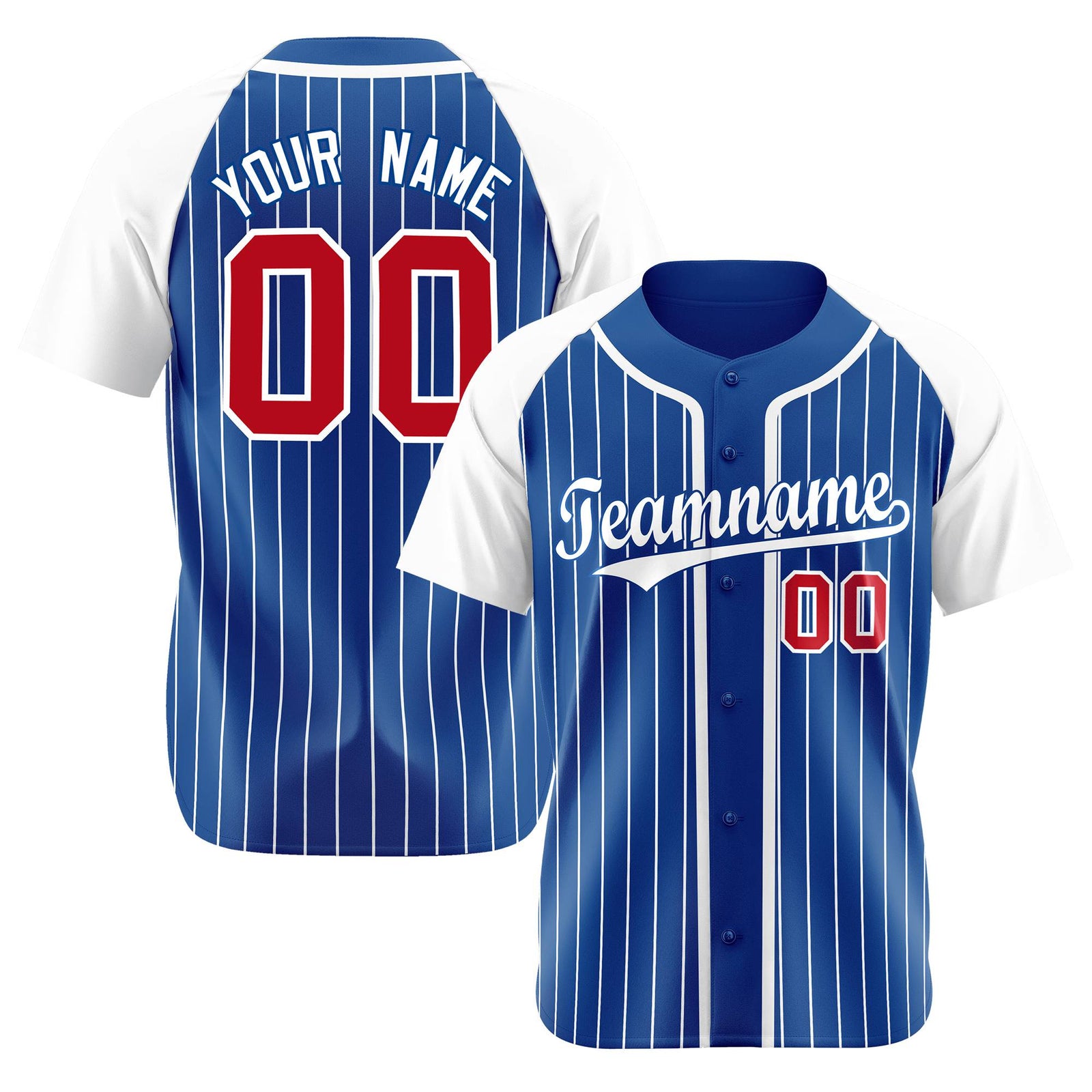 Custom Blue White Pinstripe Red-White Authentic Raglan Sleeves Baseball Jersey