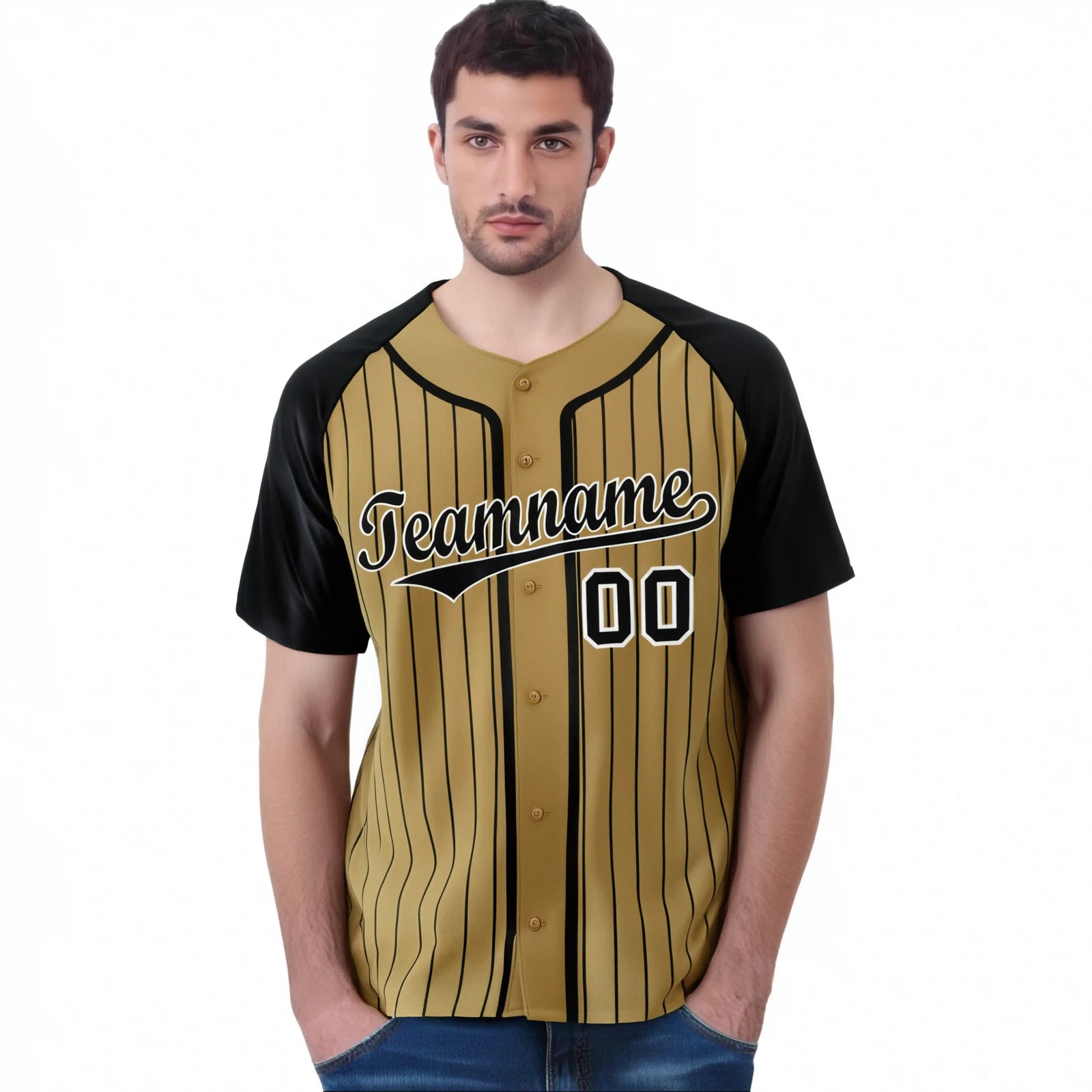 Custom Brown Black Pinstripe Black-White Authentic Raglan Sleeves Baseball Jersey