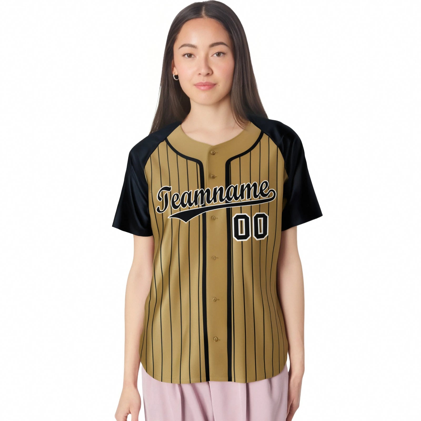 Custom Brown Black Pinstripe Black-White Authentic Raglan Sleeves Baseball Jersey