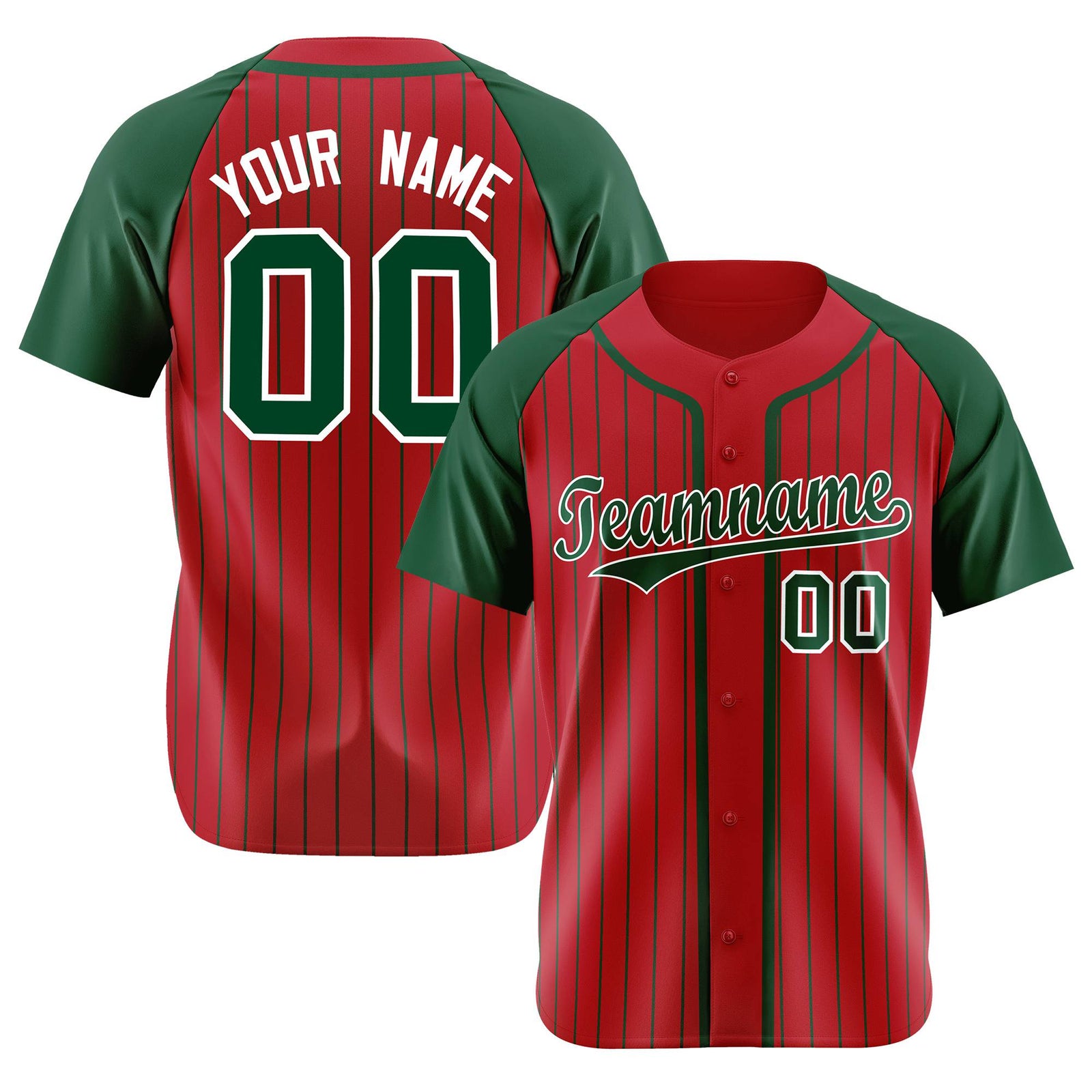 Custom Crimson Green Pinstripe Green-White Authentic Raglan Sleeves Baseball Jersey