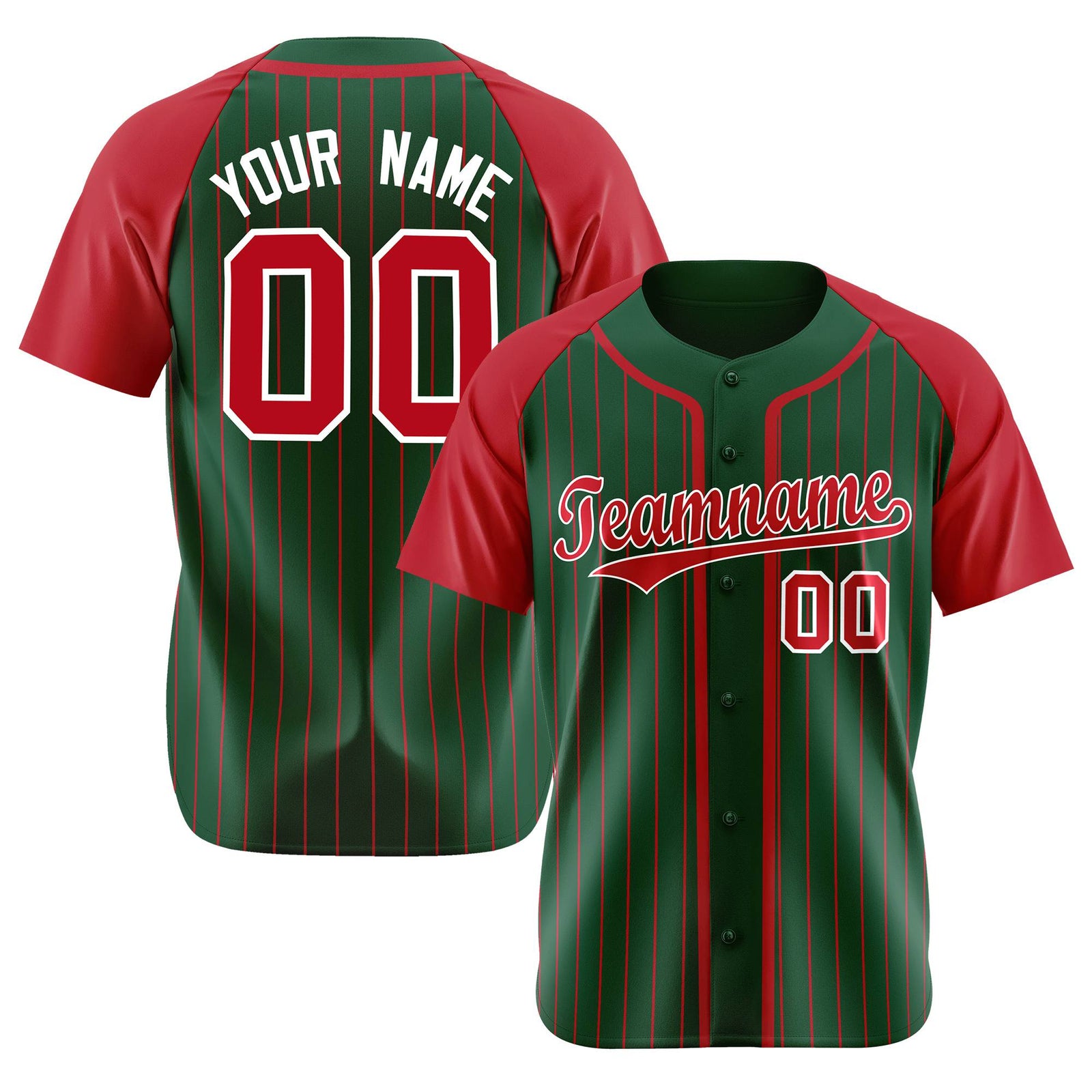 Custom Green Crimson Pinstripe Crimson-White Authentic Raglan Sleeves Baseball Jersey