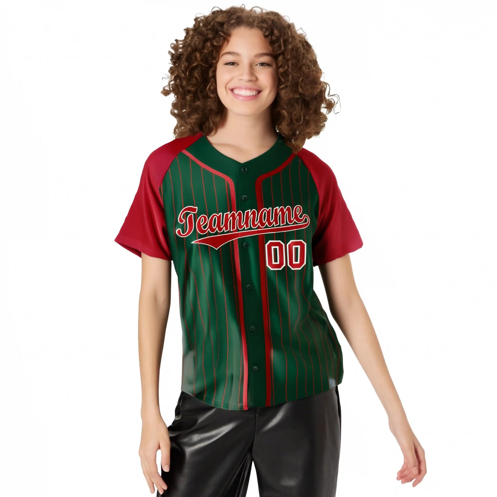 Custom Green Crimson Pinstripe Crimson-White Authentic Raglan Sleeves Baseball Jersey