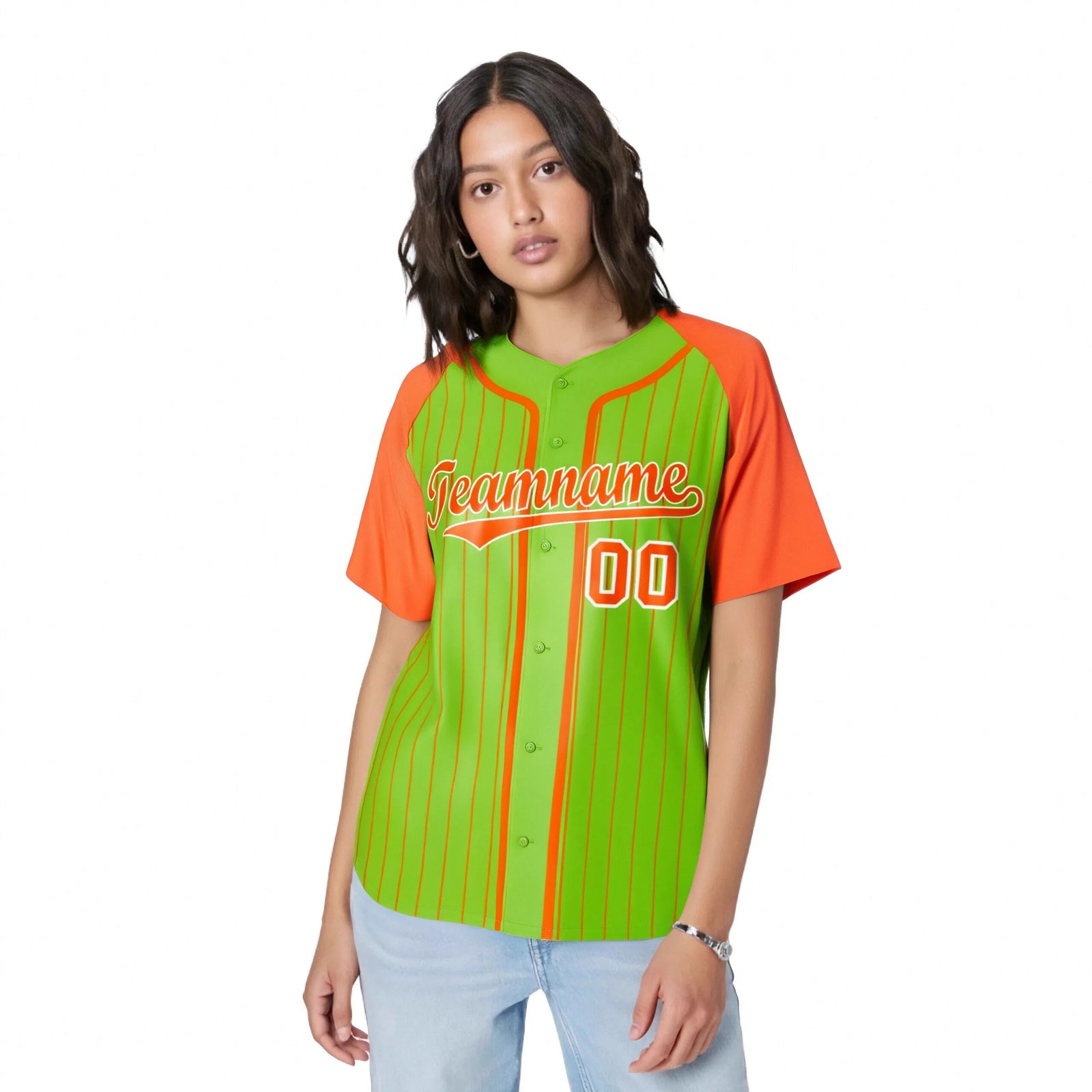 Custom Aqua Bay Orange Pinstripe Bay-Orange White Authentic Raglan Sleeves Baseball Jersey