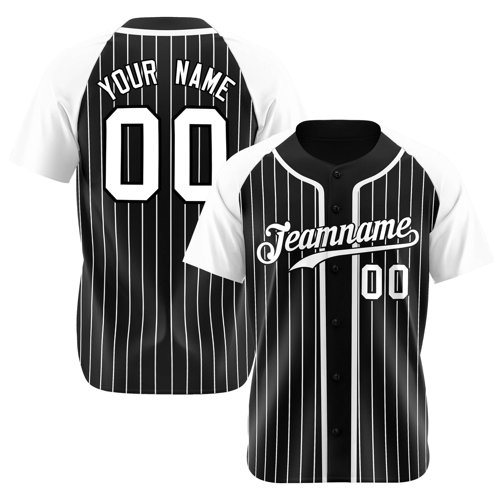 Custom Black White Pinstripe Gray-White Authentic Raglan Sleeves Baseball Jersey