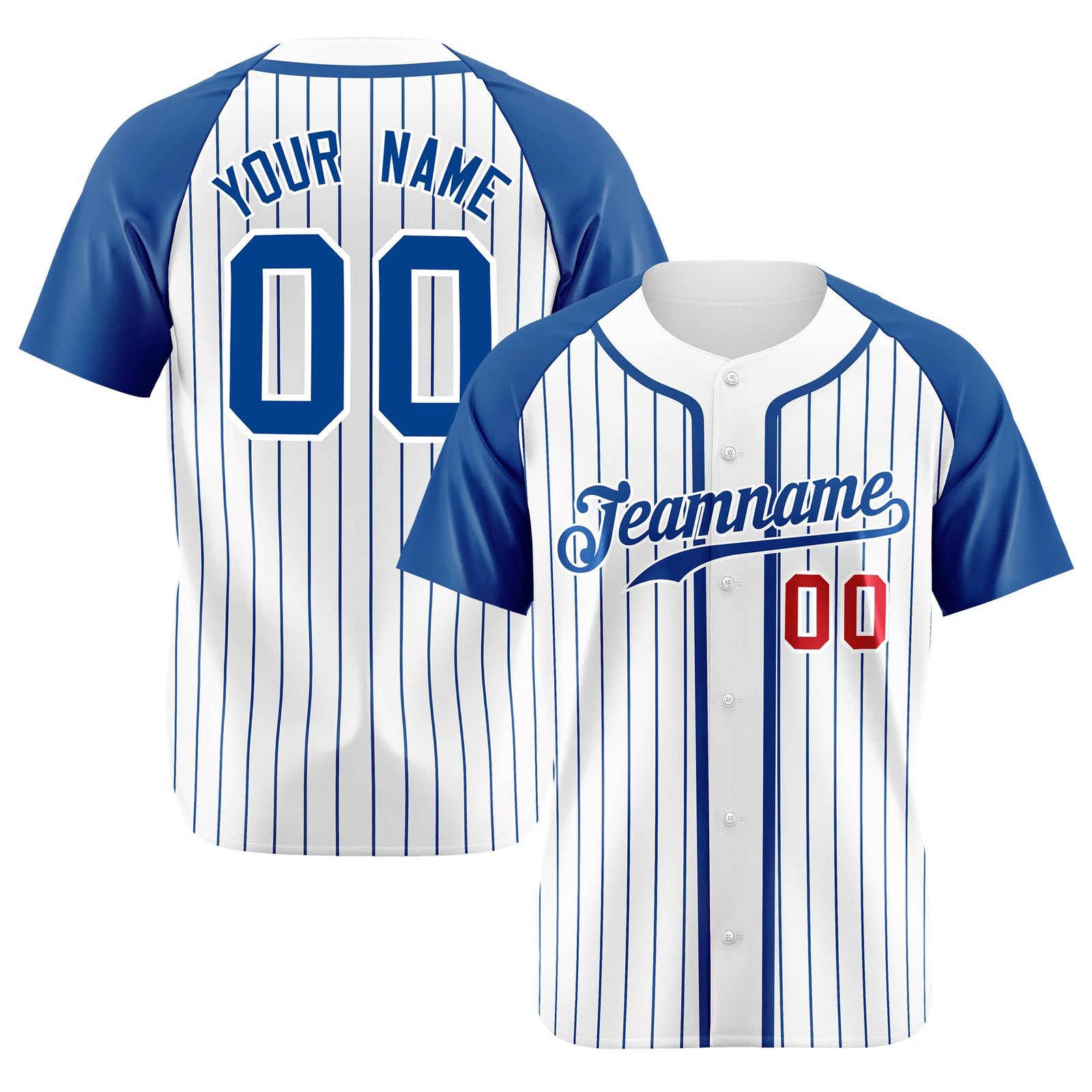 Custom White Blue Pinstripe Crimson-Blue Authentic Raglan Sleeves Baseball Jersey