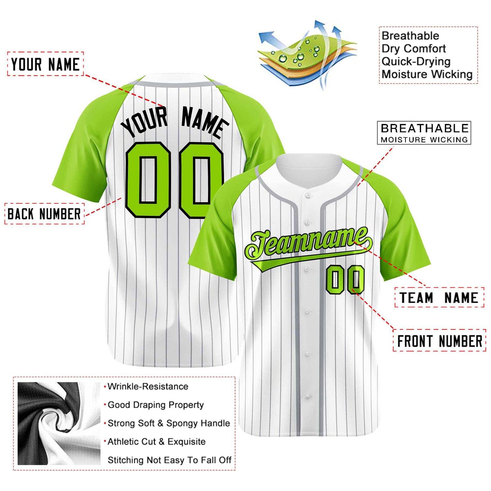 Custom White Aqua Pinstripe Black-White Authentic Raglan Sleeves Baseball Jersey