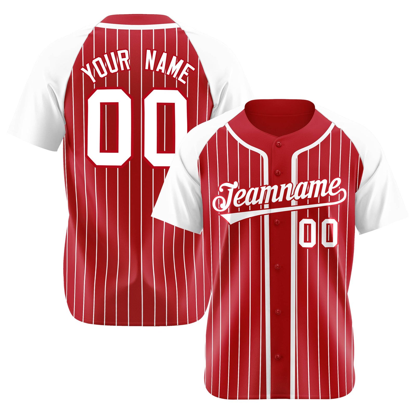 Custom Red White Pinstripe Red-White Authentic Raglan Sleeves Baseball Jersey