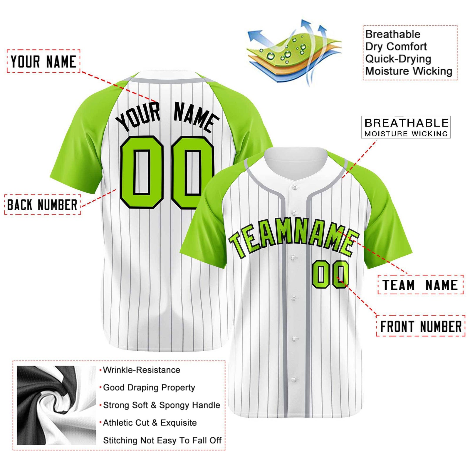 Custom White Aqua Pinstripe Black-White Authentic Raglan Sleeves Baseball Jersey