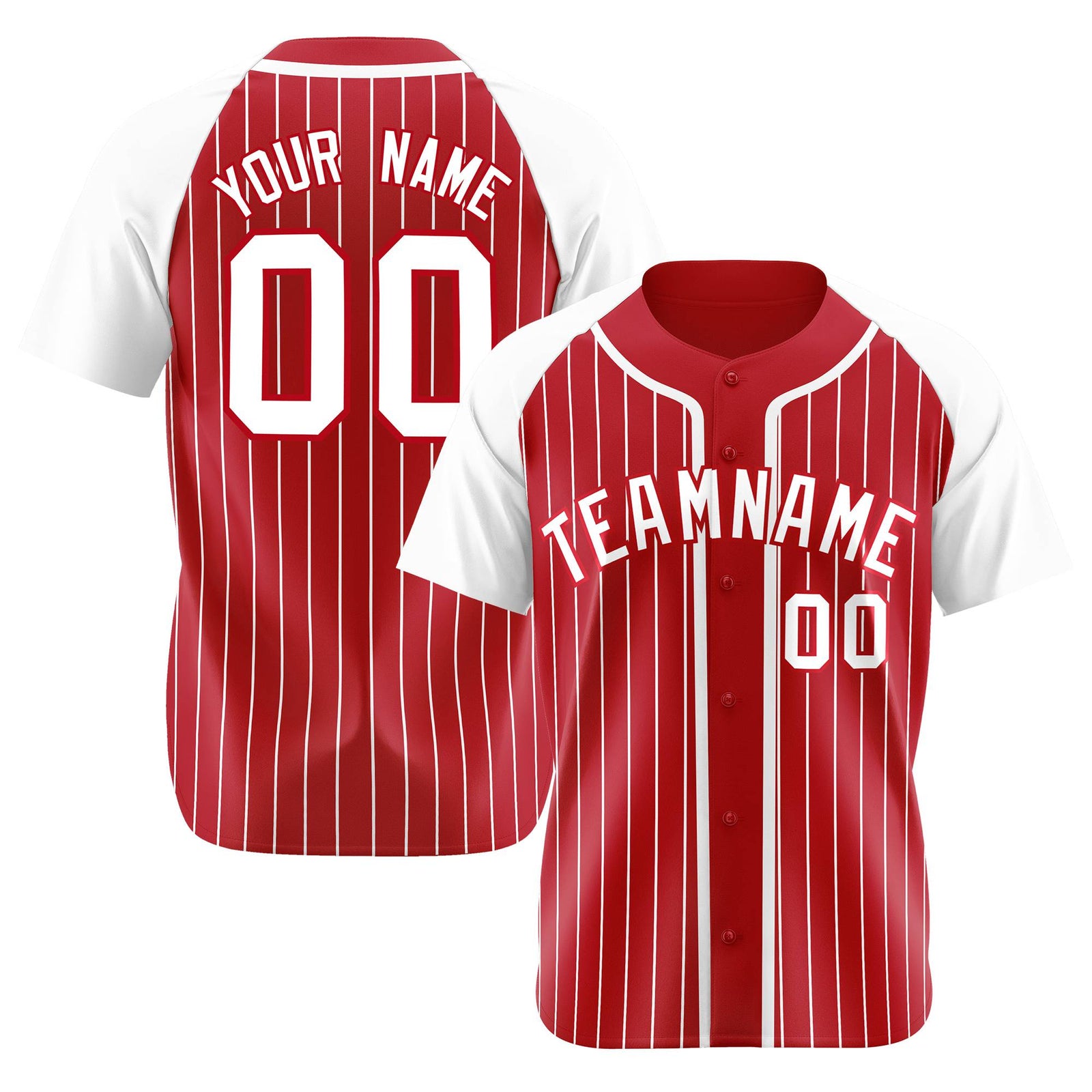 Custom Red White Pinstripe Red-White Authentic Raglan Sleeves Baseball Jersey