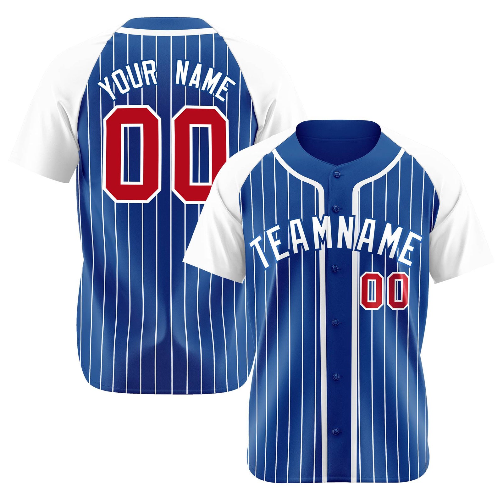 Custom Blue White Pinstripe Red-White Authentic Raglan Sleeves Baseball Jersey