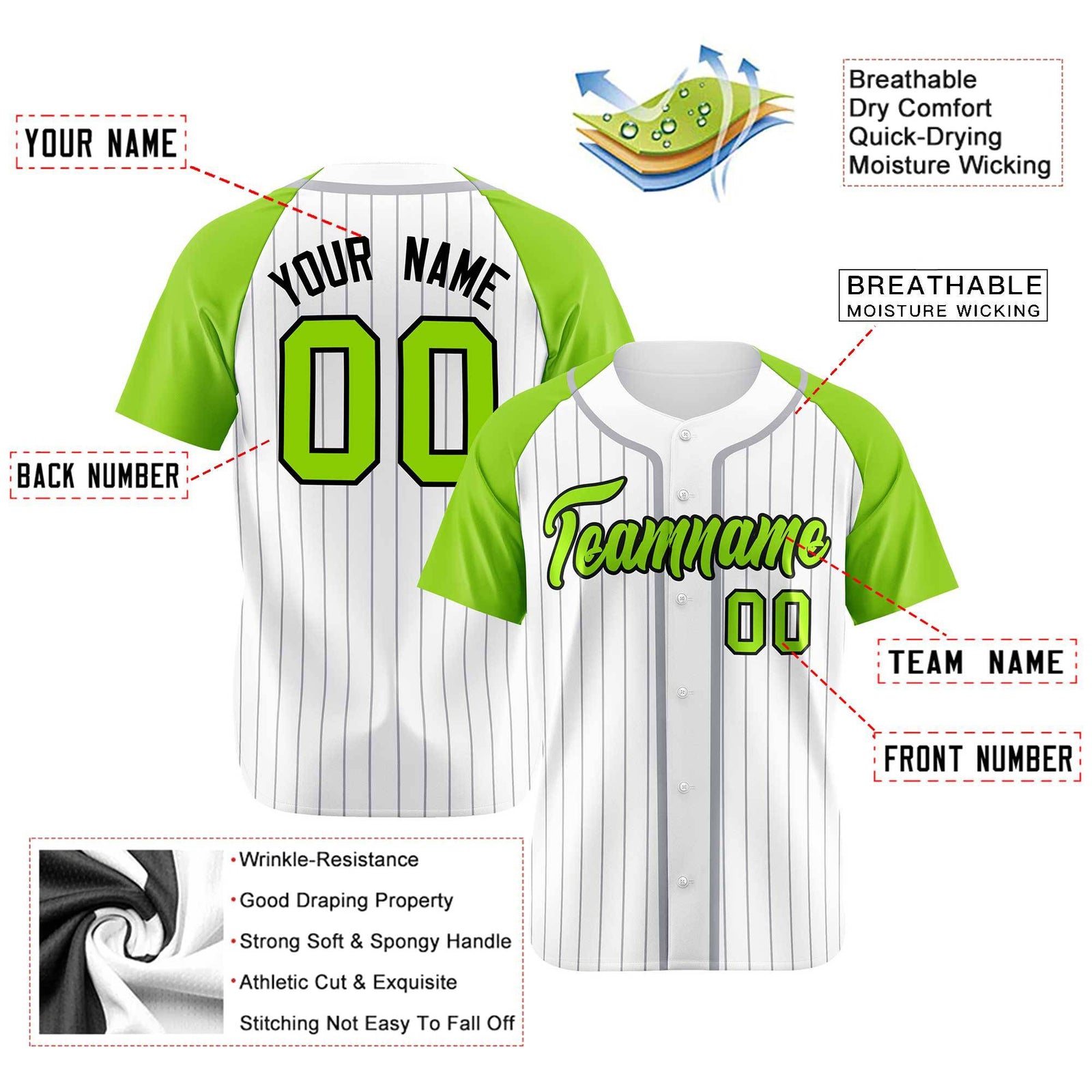 Custom White Aqua Pinstripe Black-White Authentic Raglan Sleeves Baseball Jersey