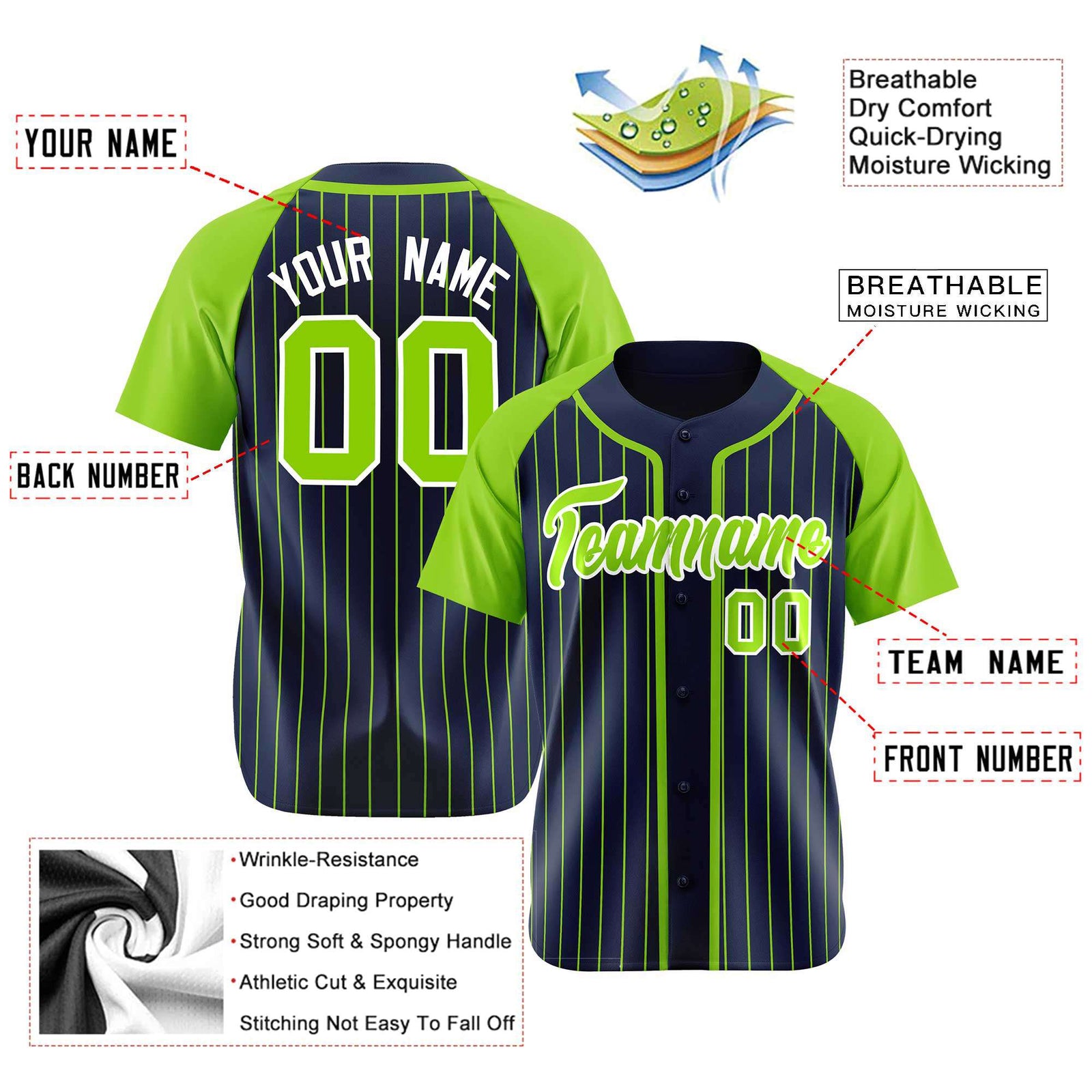 Custom Navy Aqua Pinstripe Aqua-White Authentic Raglan Sleeves Baseball Jersey
