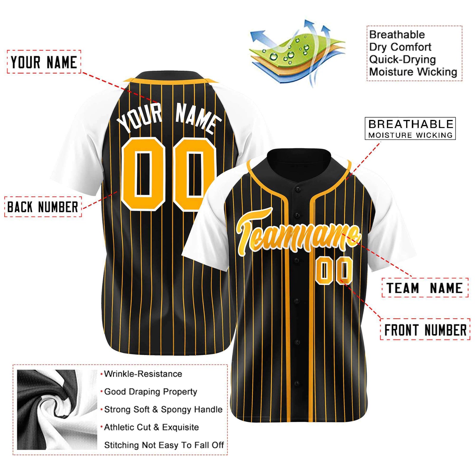 Custom Black Bay Orange Pinstripe Orange-White Authentic Raglan Sleeves Baseball Jersey