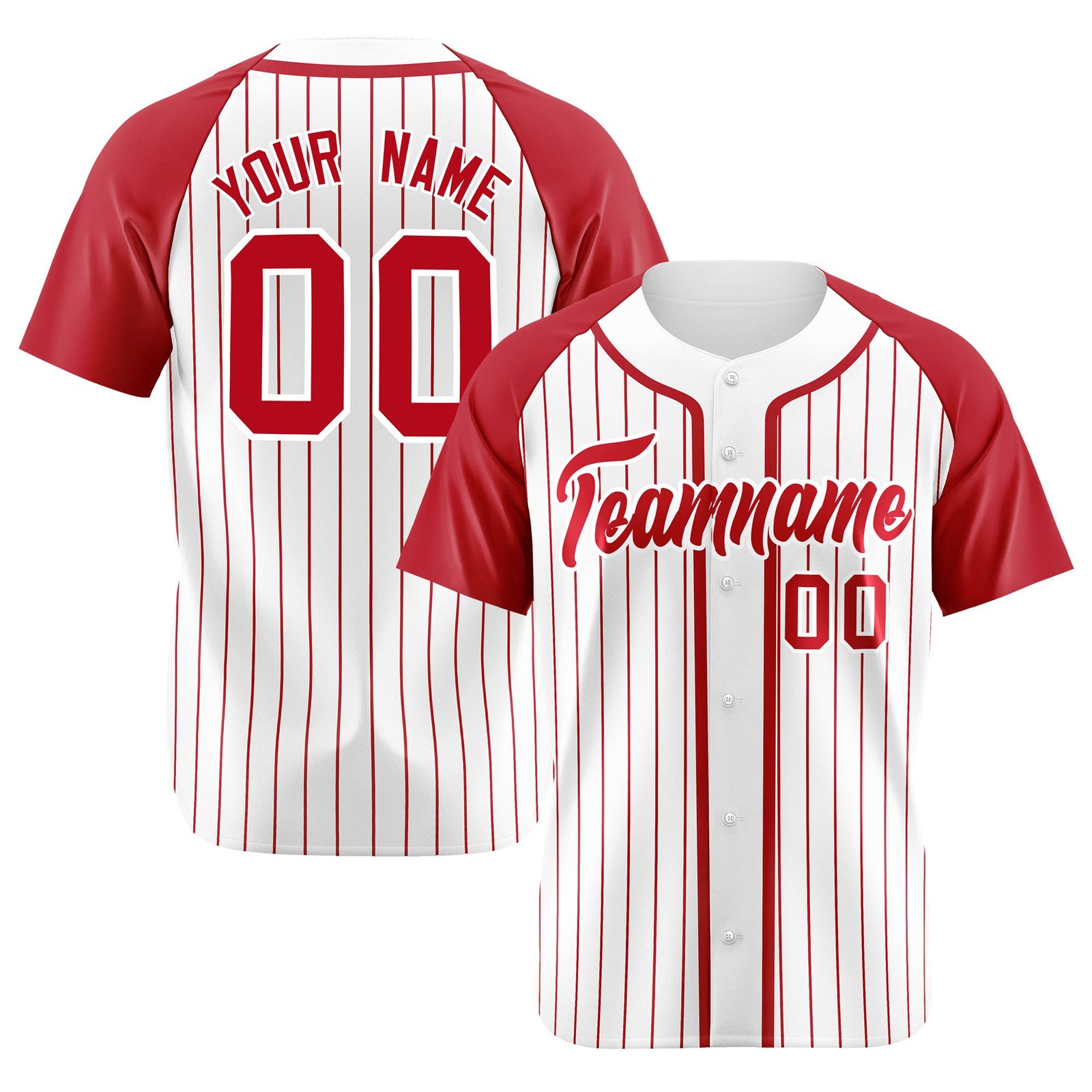 Custom White Red Pinstripe Red-White Authentic Raglan Sleeves Baseball Jersey