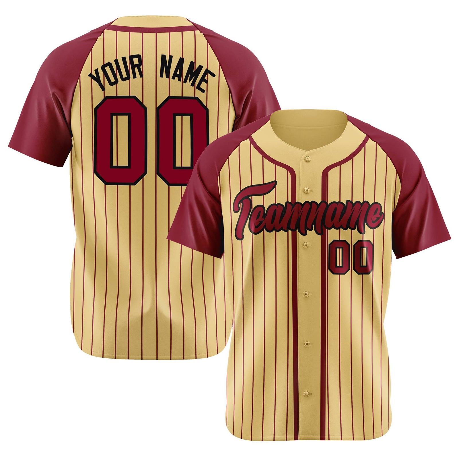 Custom Cream Burgundy Pinstripe Burgundy-Black Authentic Raglan Sleeves Baseball Jersey