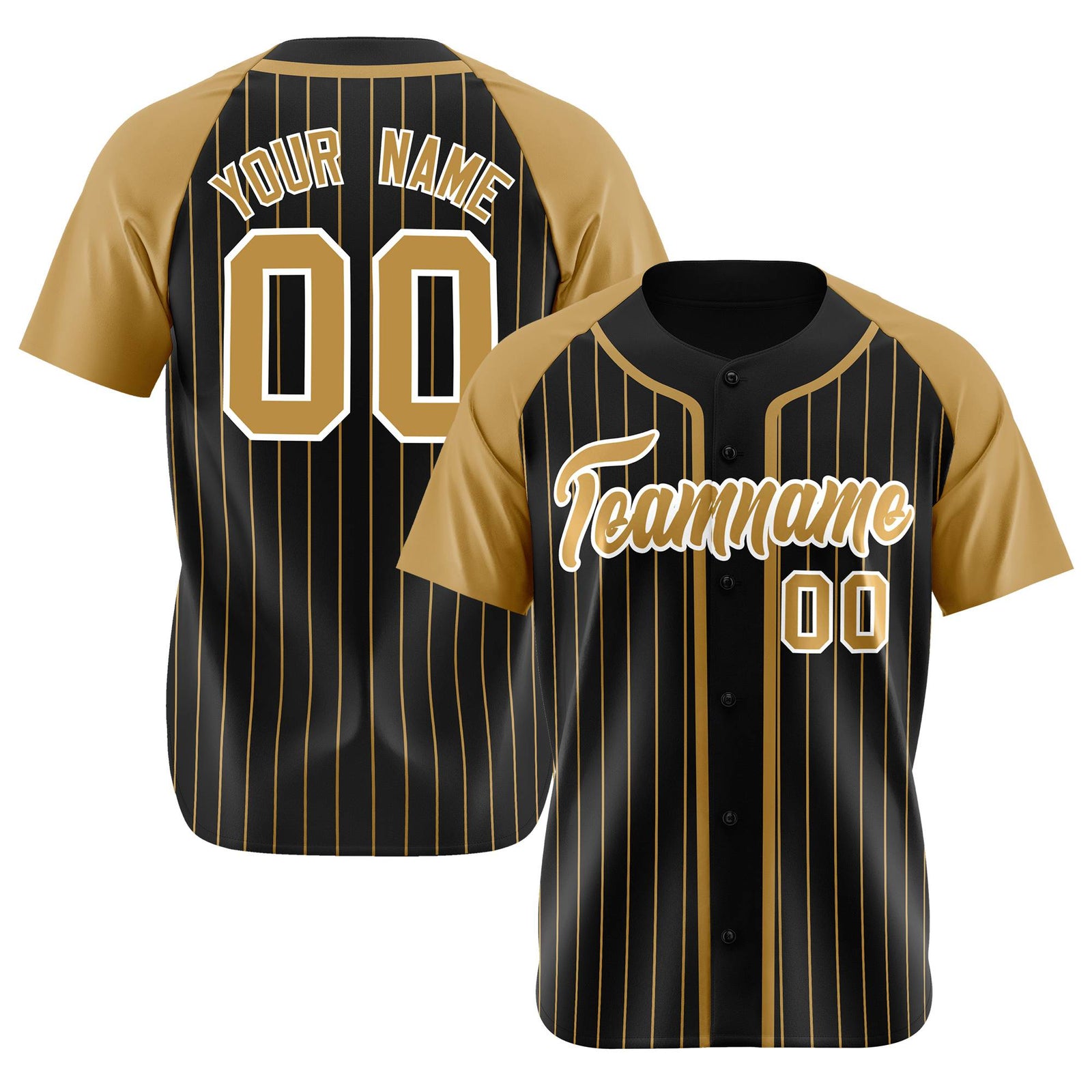Custom Black Brown Pinstripe Brown-White Authentic Raglan Sleeves Baseball Jersey