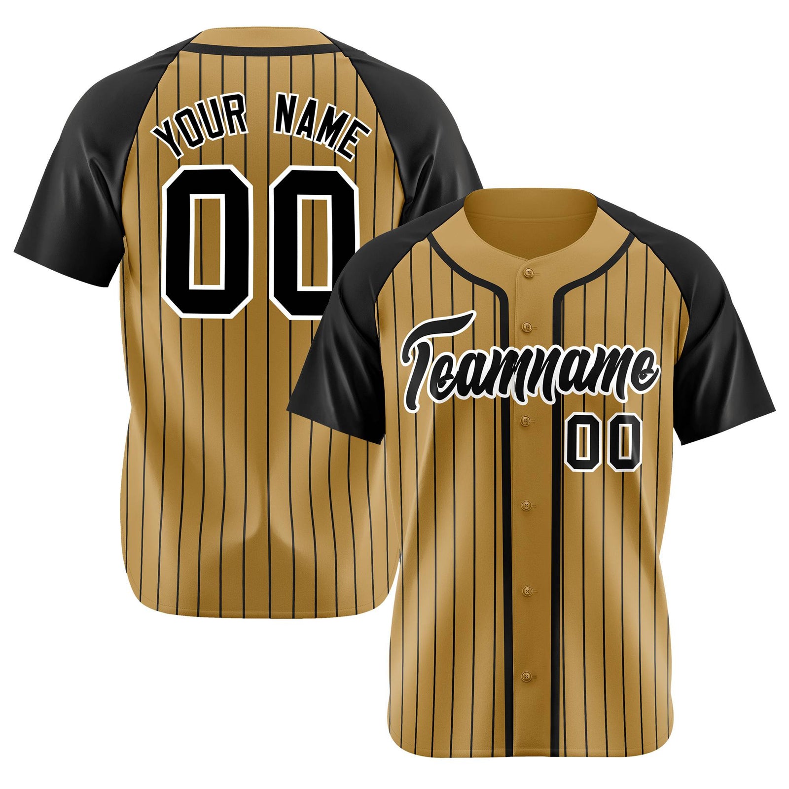 Custom Brown Black Pinstripe Black-White Authentic Raglan Sleeves Baseball Jersey