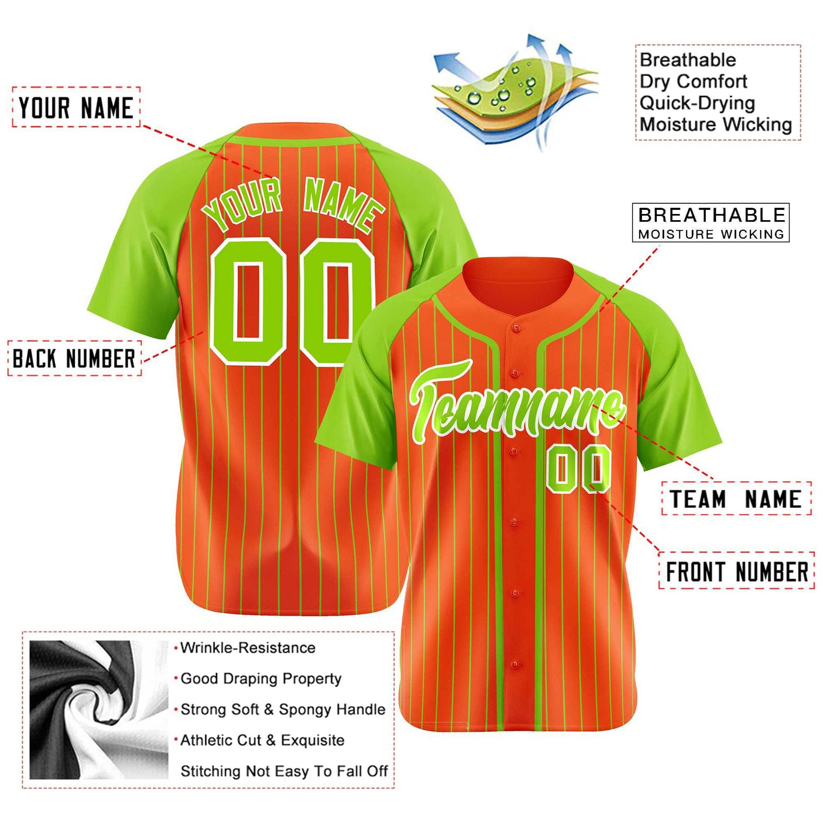 Custom Bay Orange Aqua Pinstripe Aqua-White Authentic Raglan Sleeves Baseball Jersey