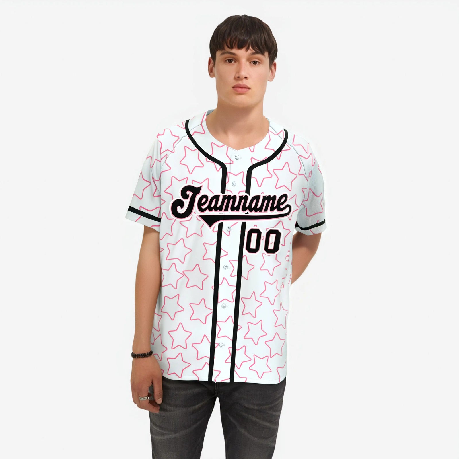 Custom Star White Black Baseball Jersey Button Down Shirt Personalized for Adults/Youth