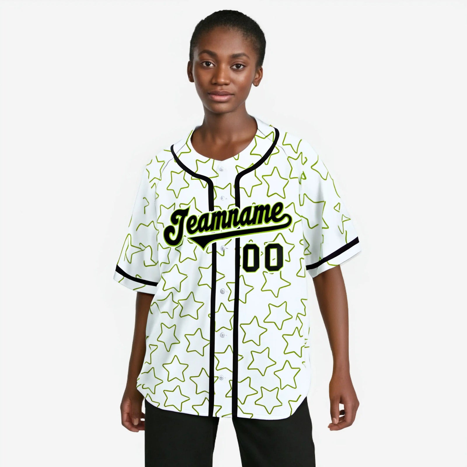 Custom Star White Green-Black Baseball Jersey Button Down Shirt Personalized for Adults/Youth