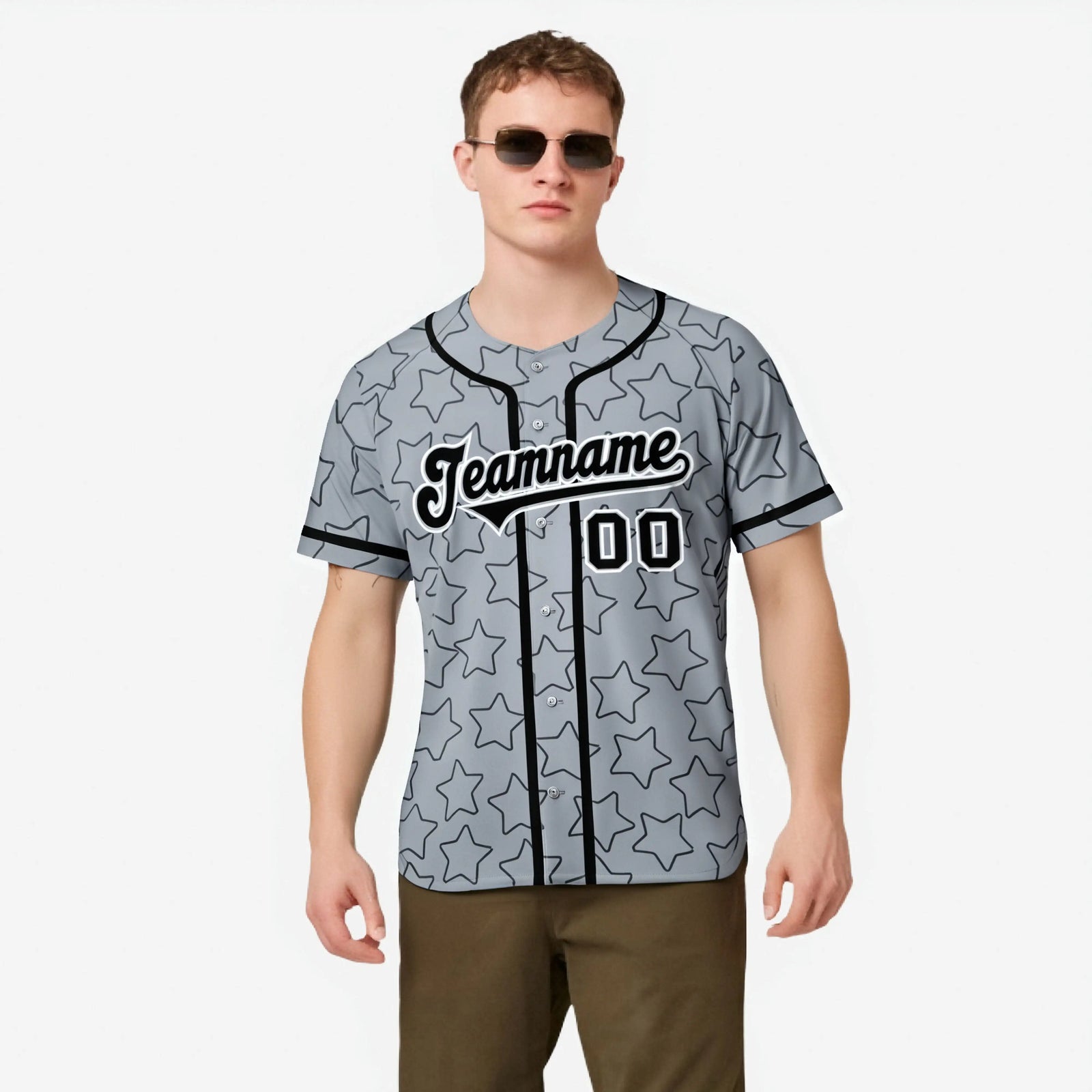 Custom Star Gray Black Baseball Jersey Button Down Shirt Personalized for Adults/Youth